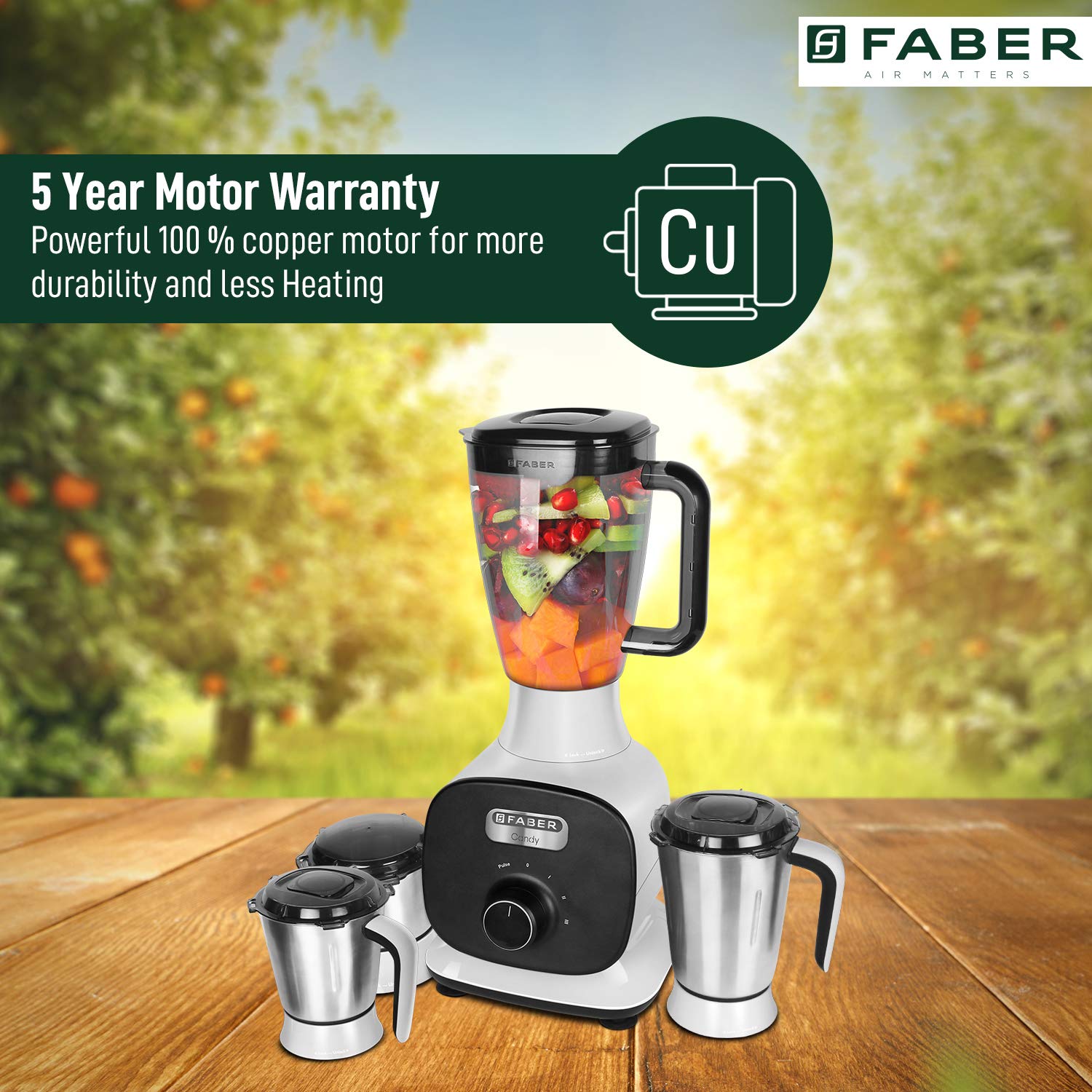 FABER Candy 800 Watt 4 Jars Mixer Grinder (22000 RPM, 8-in-1 Functions, Black/White)_5