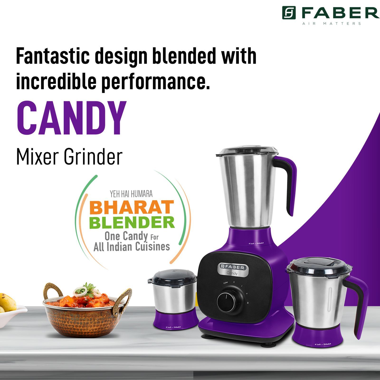 FABER Candy 800 Watt 4 Jars Mixer Grinder (22000 RPM, 8-in-1 Functions, Plum)_8