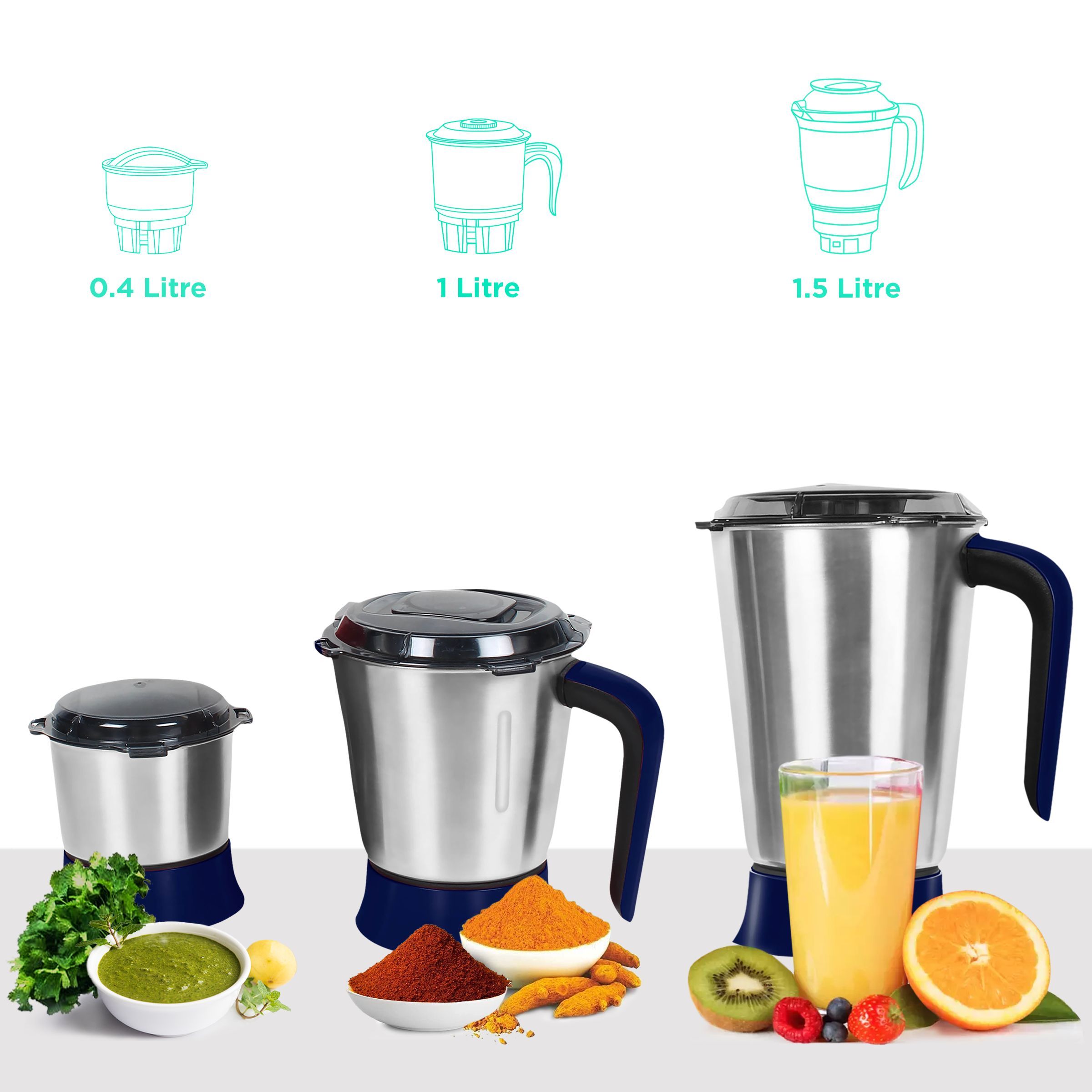 FABER Candy 1000 Watt 3 Jars Mixer Grinder (22000 RPM, 8-in-1 Functions, Lemans Blue) FABER Candy 1000 Watt 3 Jars Mixer Grinder (22000 RPM, 8-in-1 Functions, Lemans Blue)_4