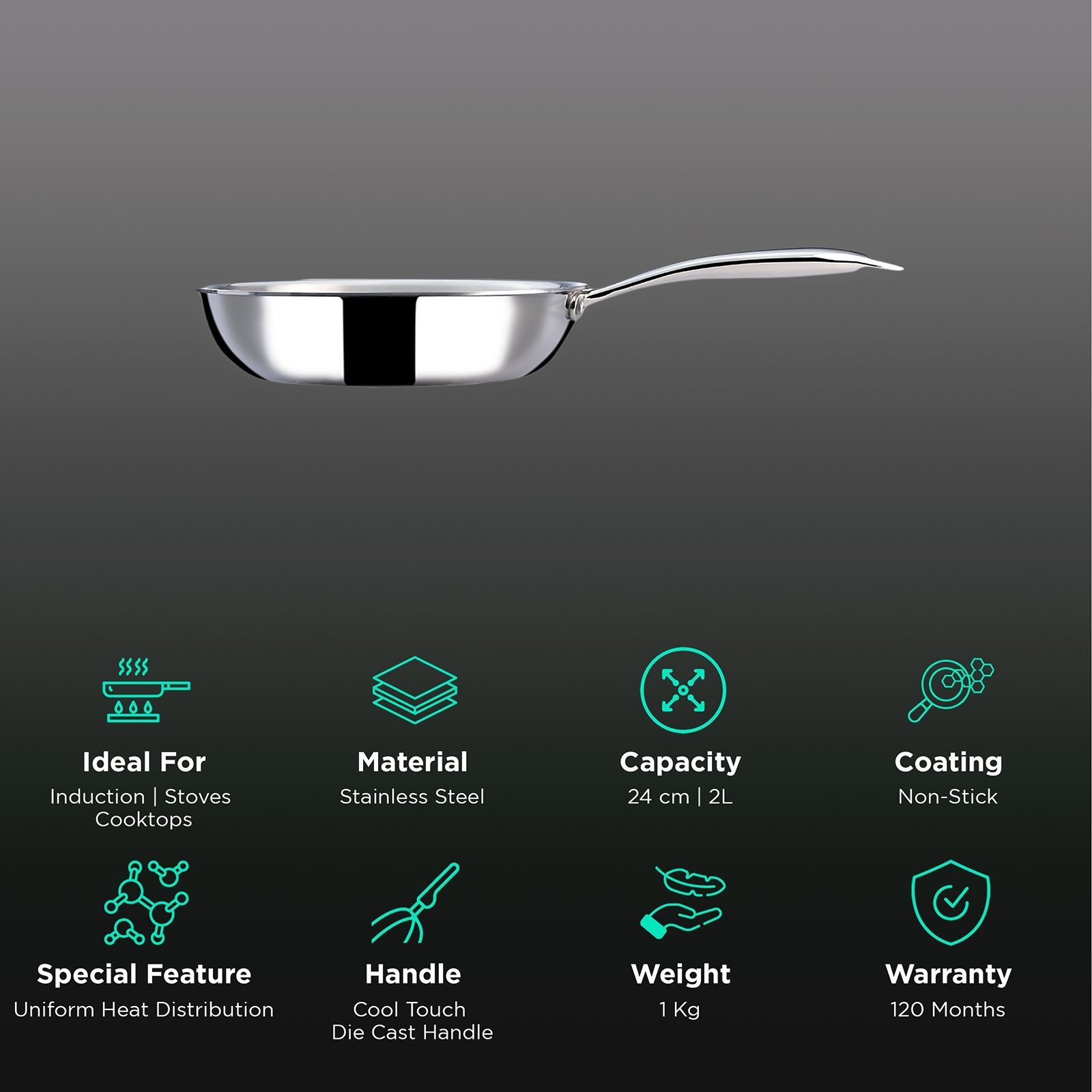 WONDERCHEF Nigella Frying Pan (Energy Efficient, 63153403, Silver)_3