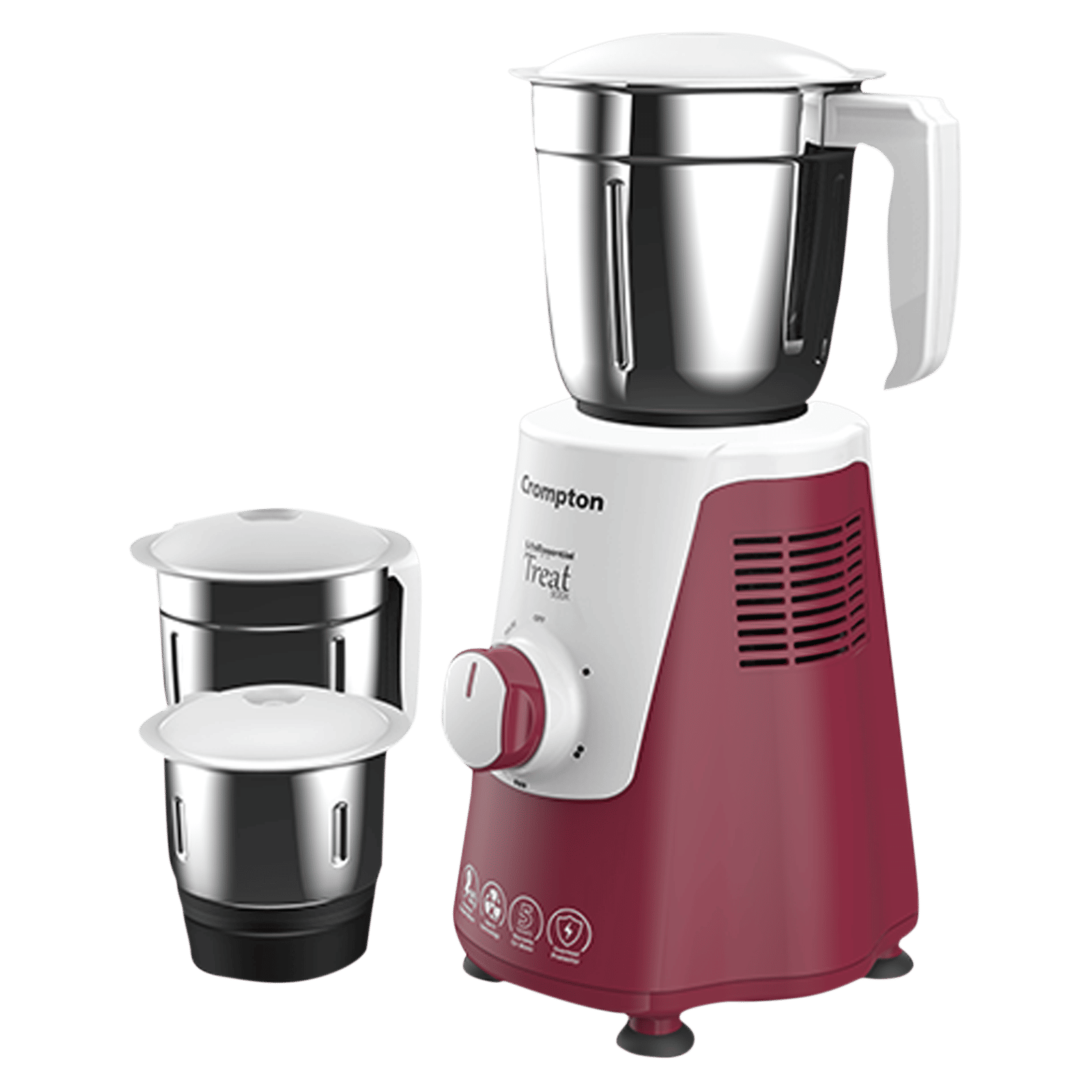 Crompton Treat 500X 500 Watt 3 Jars Mixer Grinder (Motor Vent-X Technology, White/Red)_1