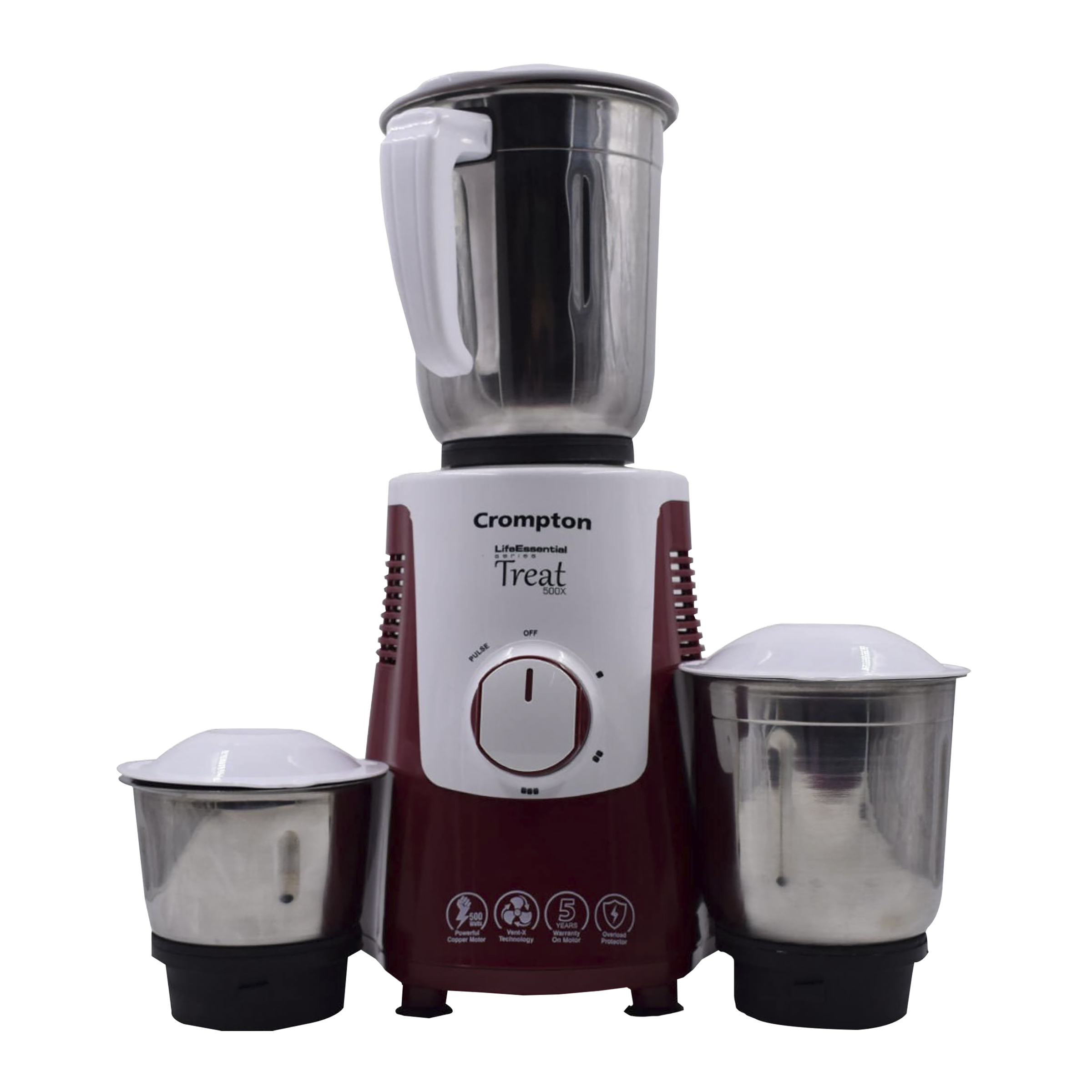 Crompton Treat 500X 500 Watt 3 Jars Mixer Grinder (Motor Vent-X Technology, White/Red)_6