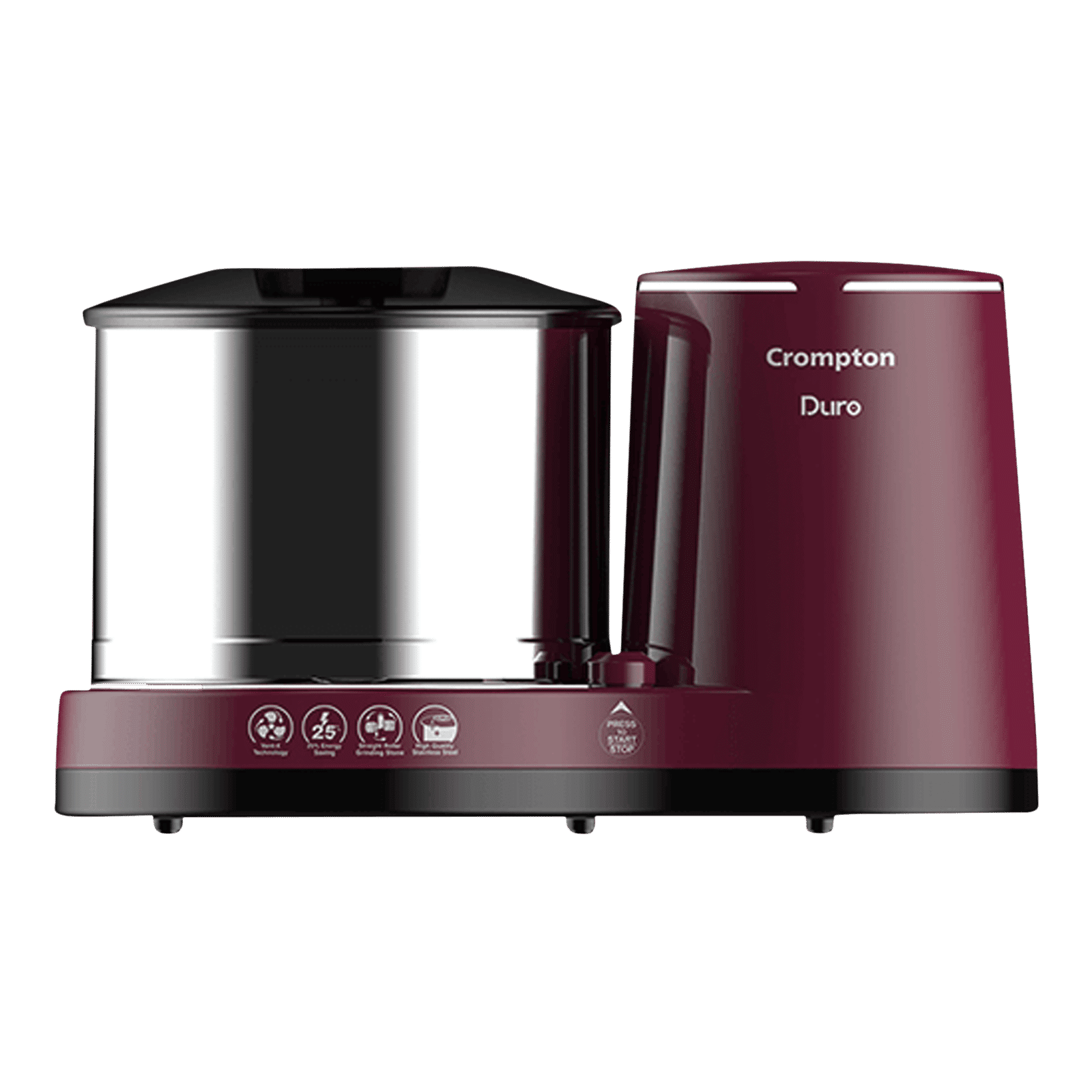 Crompton Duro 2 Litres 2 Stones Wet Grinder with Coconut Scrapper & Atta Kneader (Uniform Grinding Technology, Cherry)_1