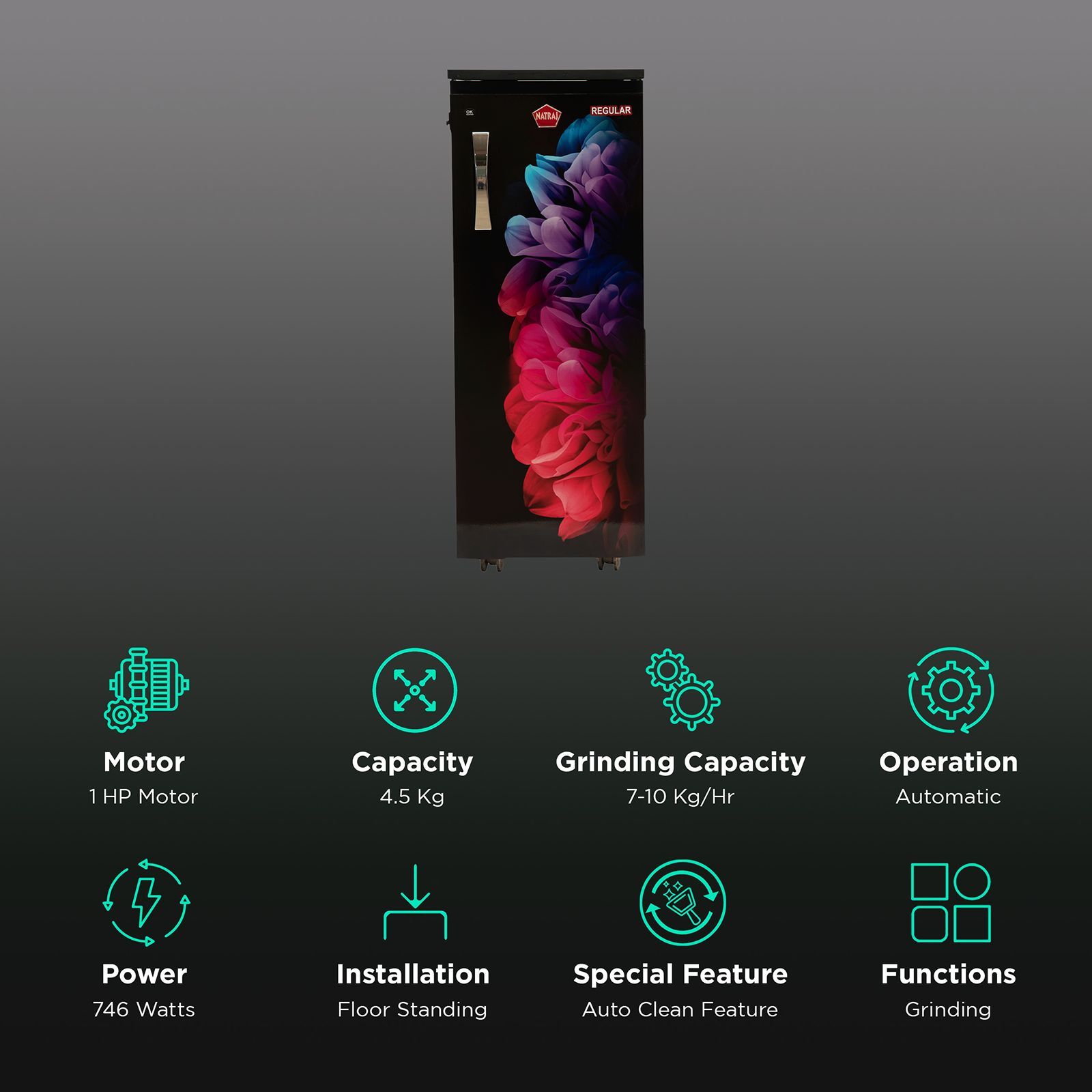 NATRAJ Regular 746 Watts 4.5 kg Flour Mill Machine (Auto Clean, AC-101, Black)_2