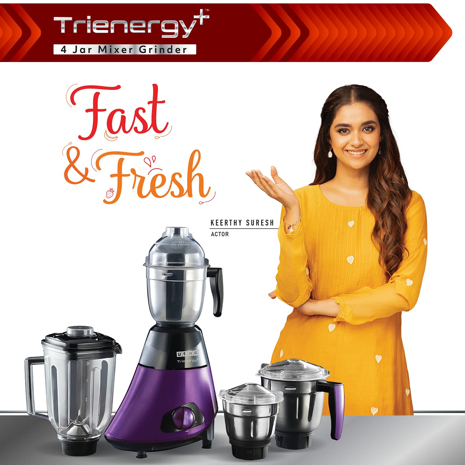 USHA Trienergy Plus 800 Watt 4 Jars Mixer Grinder (21000 RPM, Overload Protection, Purple) USHA Trienergy Plus 800 Watt 4 Jars Mixer Grinder (21000 RPM, Overload Protection, Purple)_11