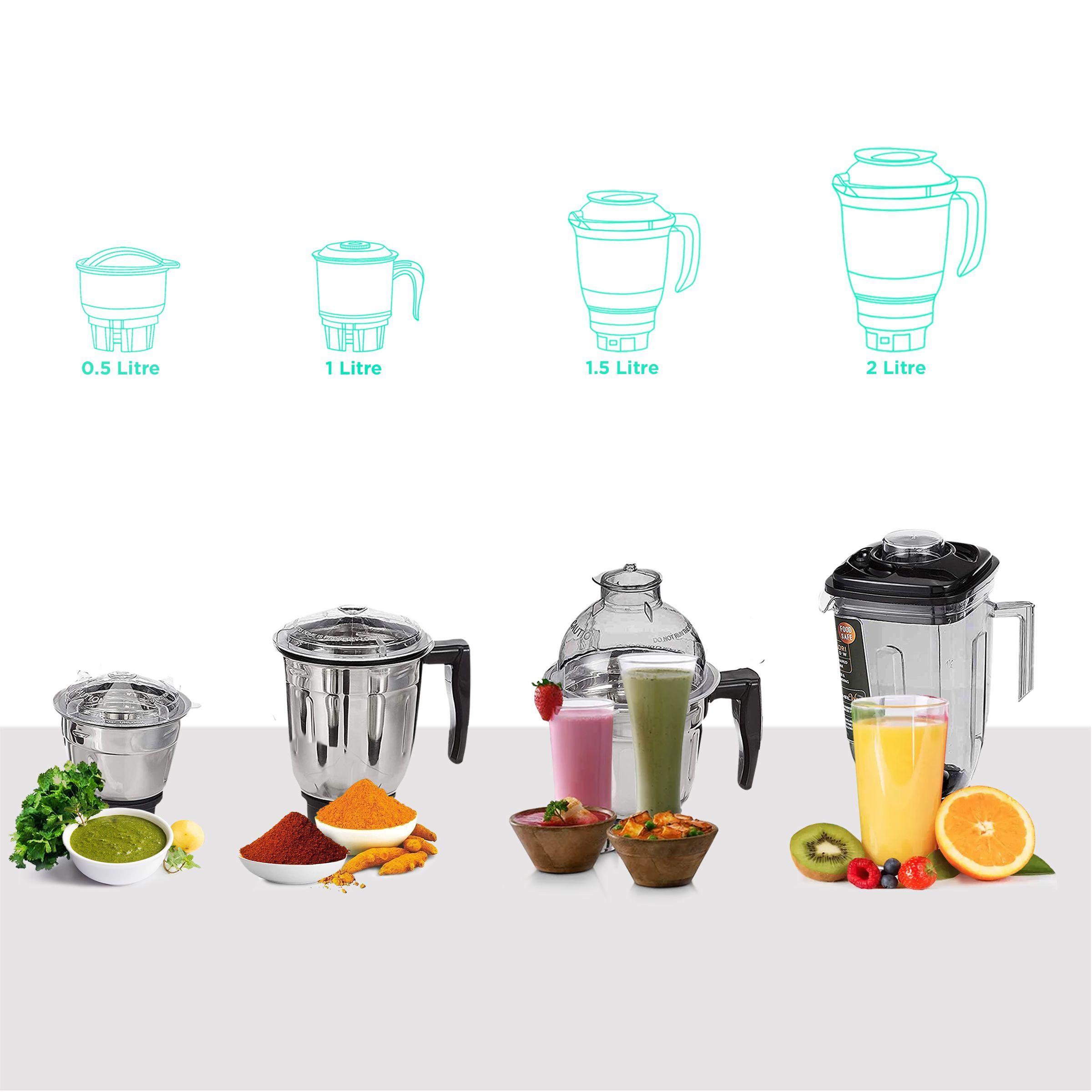 USHA Trienergy Plus 800 Watt 4 Jars Mixer Grinder (21000 RPM, Overload Protection, Purple) USHA Trienergy Plus 800 Watt 4 Jars Mixer Grinder (21000 RPM, Overload Protection, Purple)_4