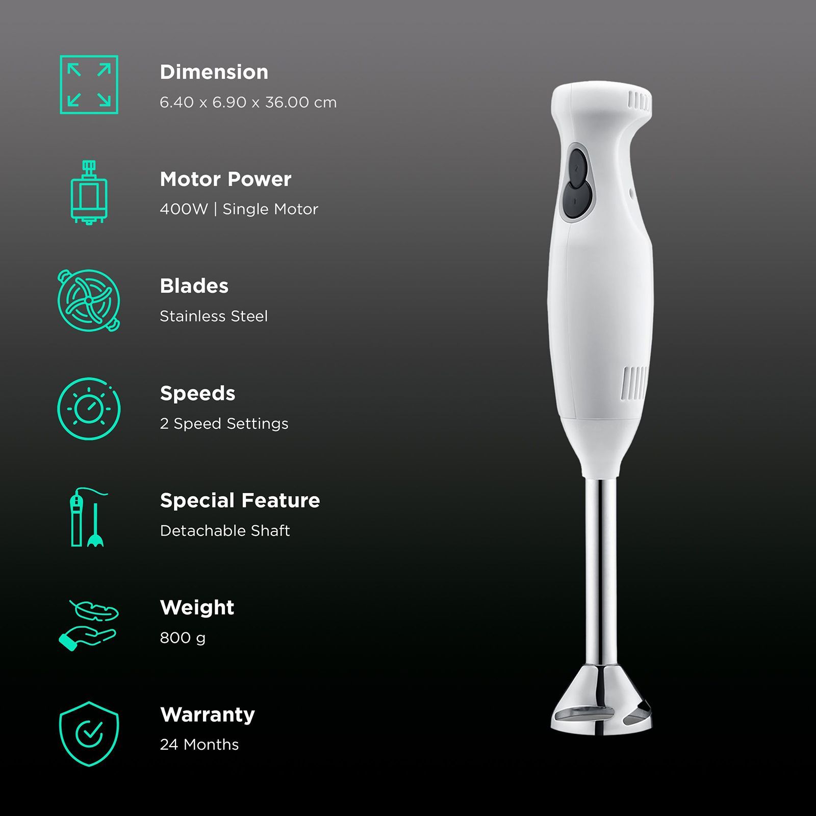 Kutchina Bliss SS Plus 400 Watt 2 Speed Hand Blender with 2 Attachments (Detachable Shaft, White) Kutchina Bliss SS Plus 400 Watt 2 Speed Hand Blender with 2 Attachments (Detachable Shaft, White)_2