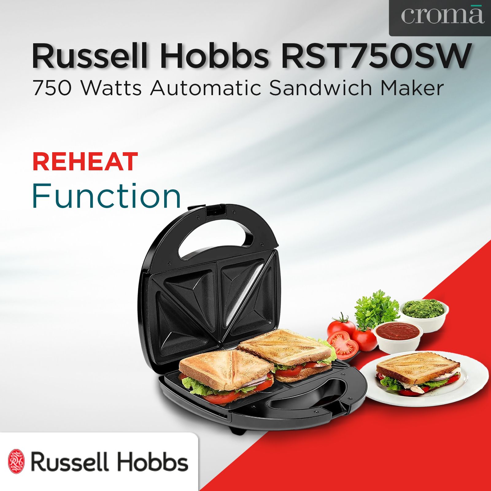 Russell Hobbs RST750SW 750W 2 Slice Sandwich Maker with Anti-Skid Feet (Black)_15