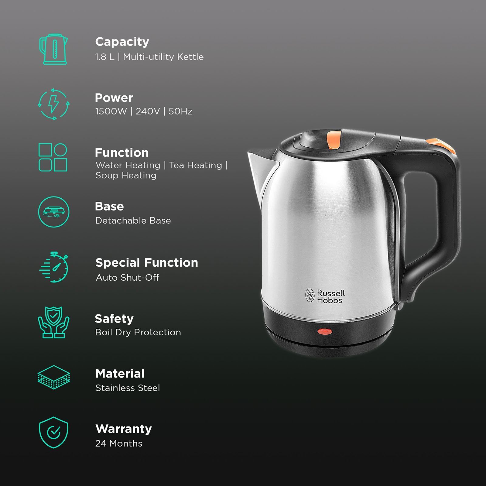 Russell Hobbs 1500 Watt 1.8 Litre Electric Kettle with Auto Shut Off (Silver)_3