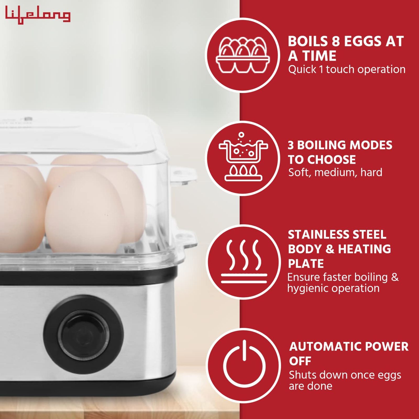 Lifelong LLEB02 8 Egg Electric Egg Boiler with Auto Shut Off (Silver)_8