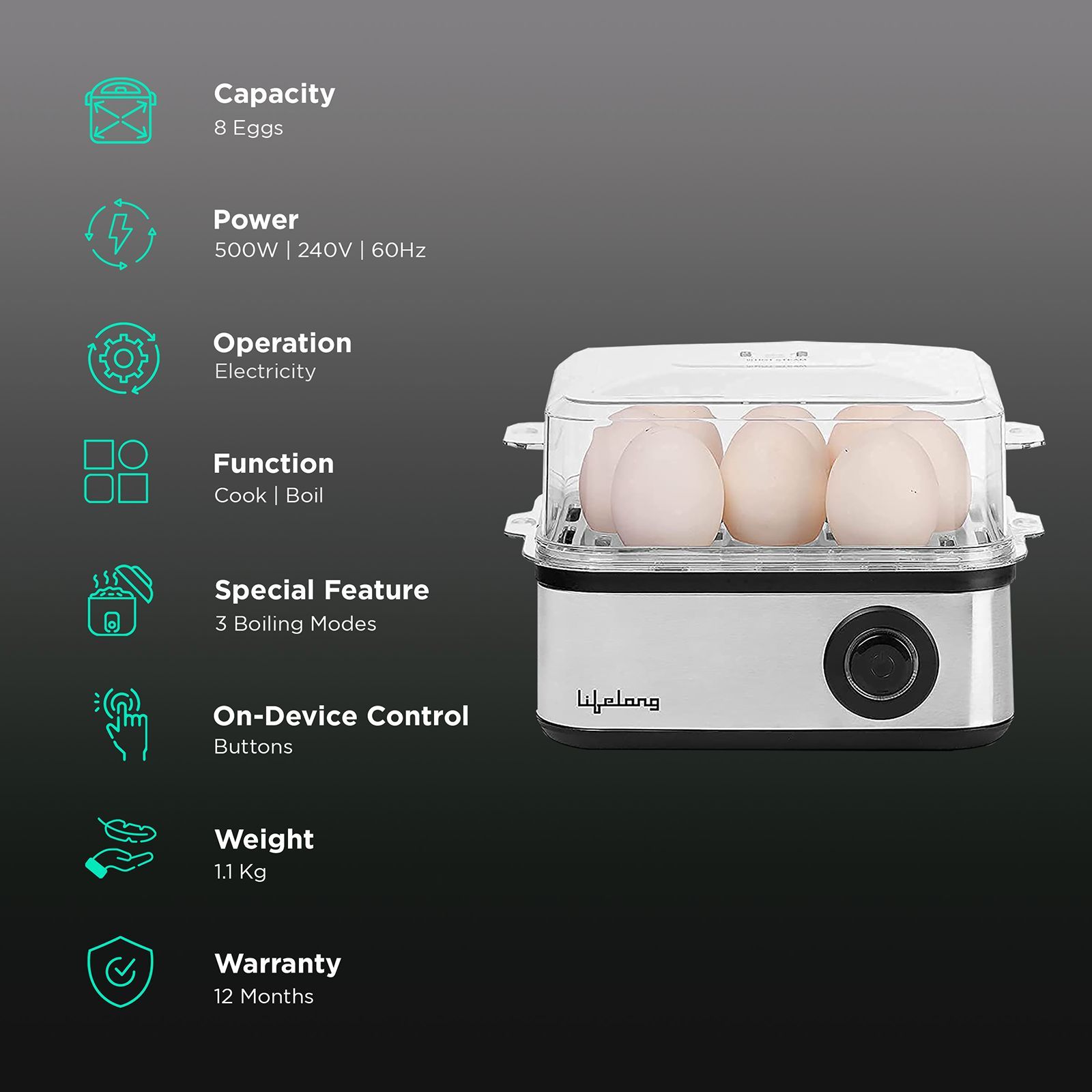 Lifelong LLEB02 8 Egg Electric Egg Boiler with Auto Shut Off (Silver)_3