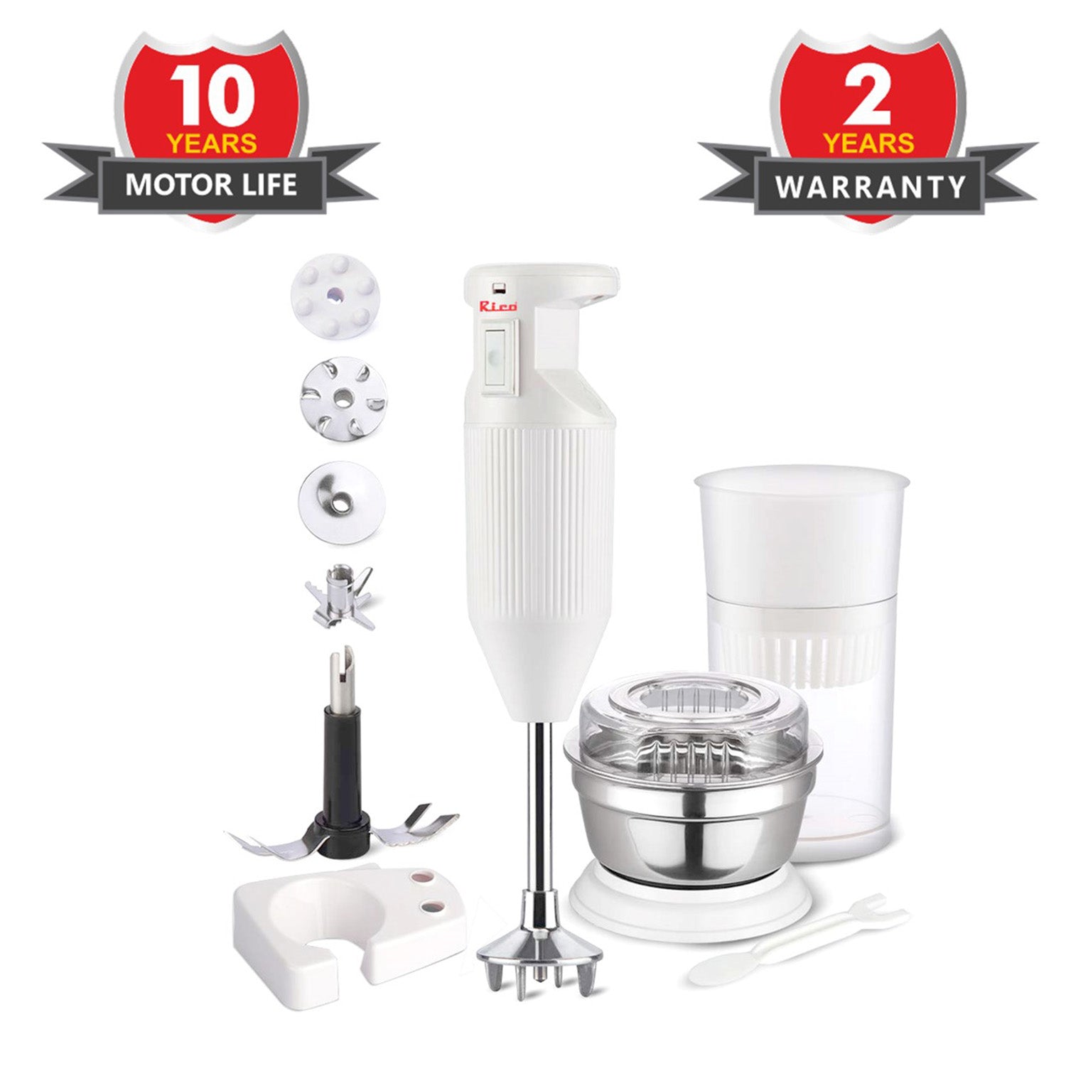 Rico HBCJ 150 Watt Hand Blender with 5 Attachments (Copper Motor, White)_12