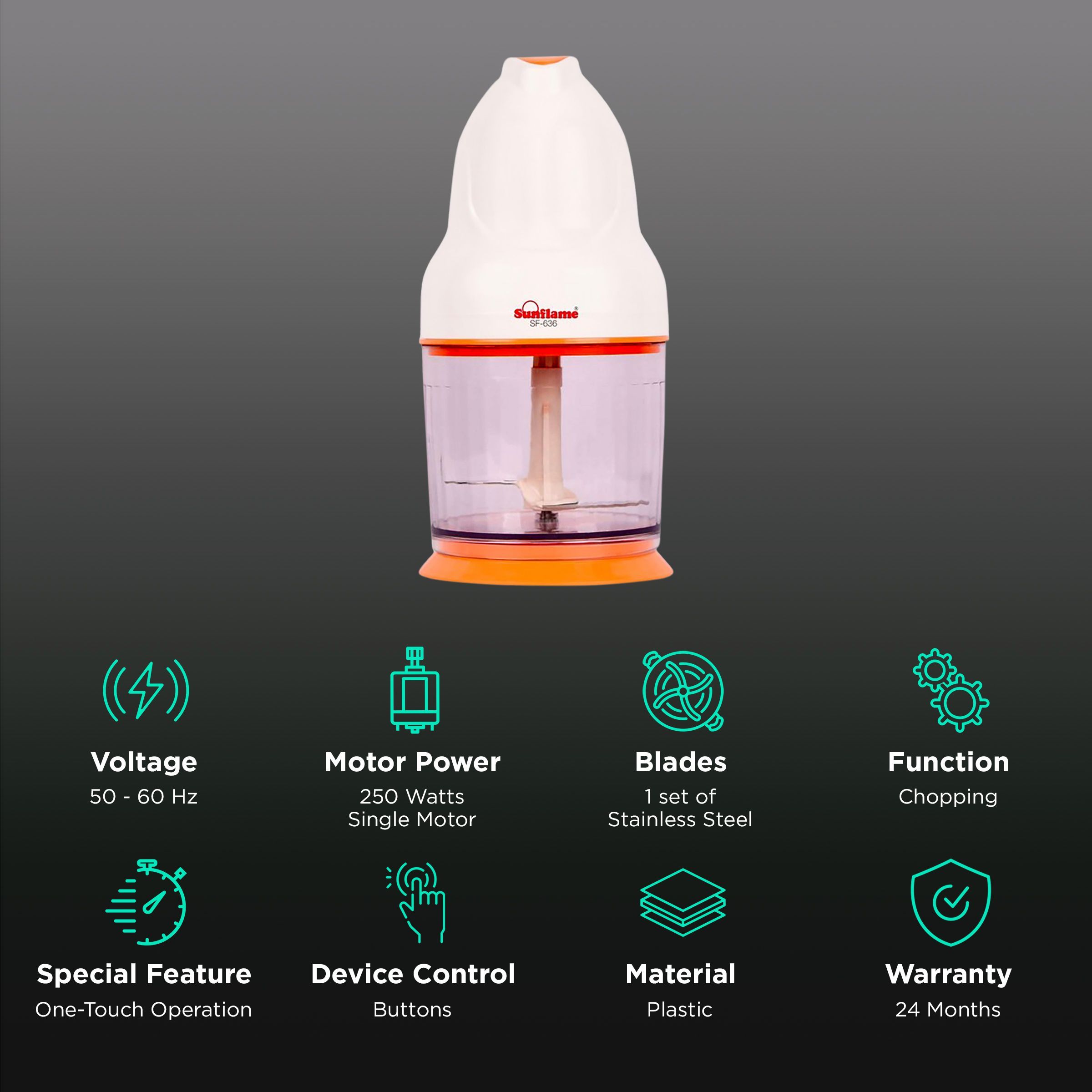 Sunflame SF-636 250 Watt Vegetable Chopper (White)_2