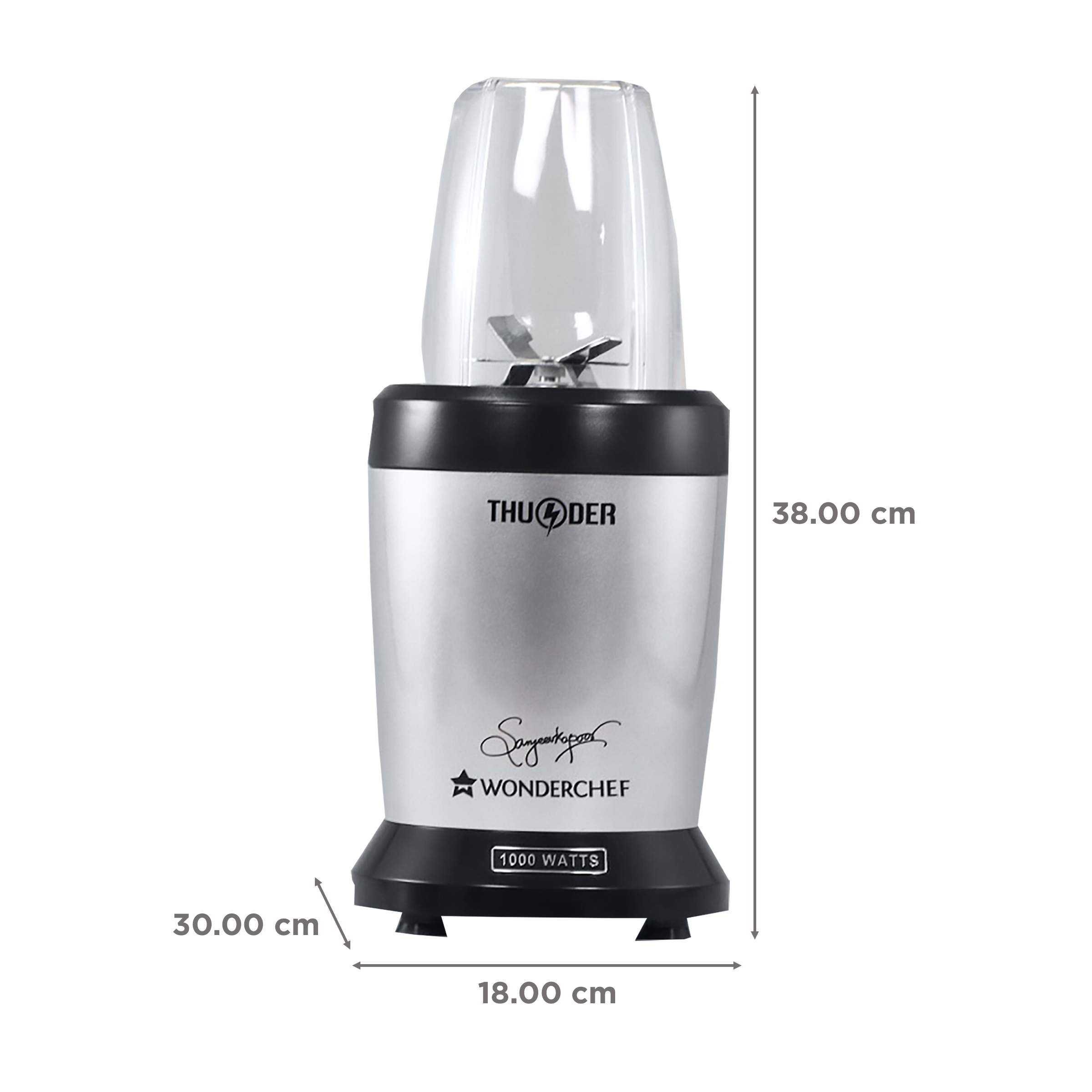 WONDERCHEF Nutri-Blend Thunder 1000 Watt 2 Jars Mixer Grinder Blender (22000 RPM, Compact Design, Black/Silver)_3