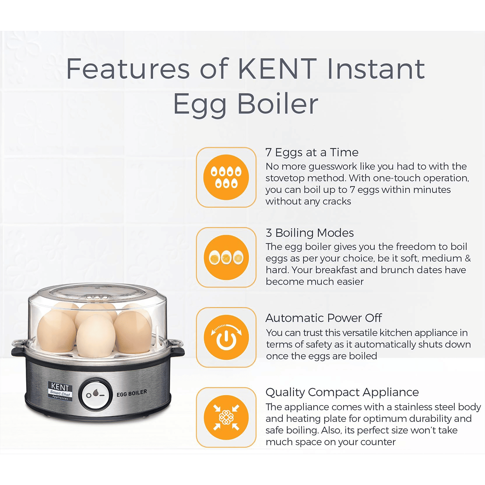 KENT Instant 7 Egg Electric Egg Boiler with Auto Shut Off (Silver)_7