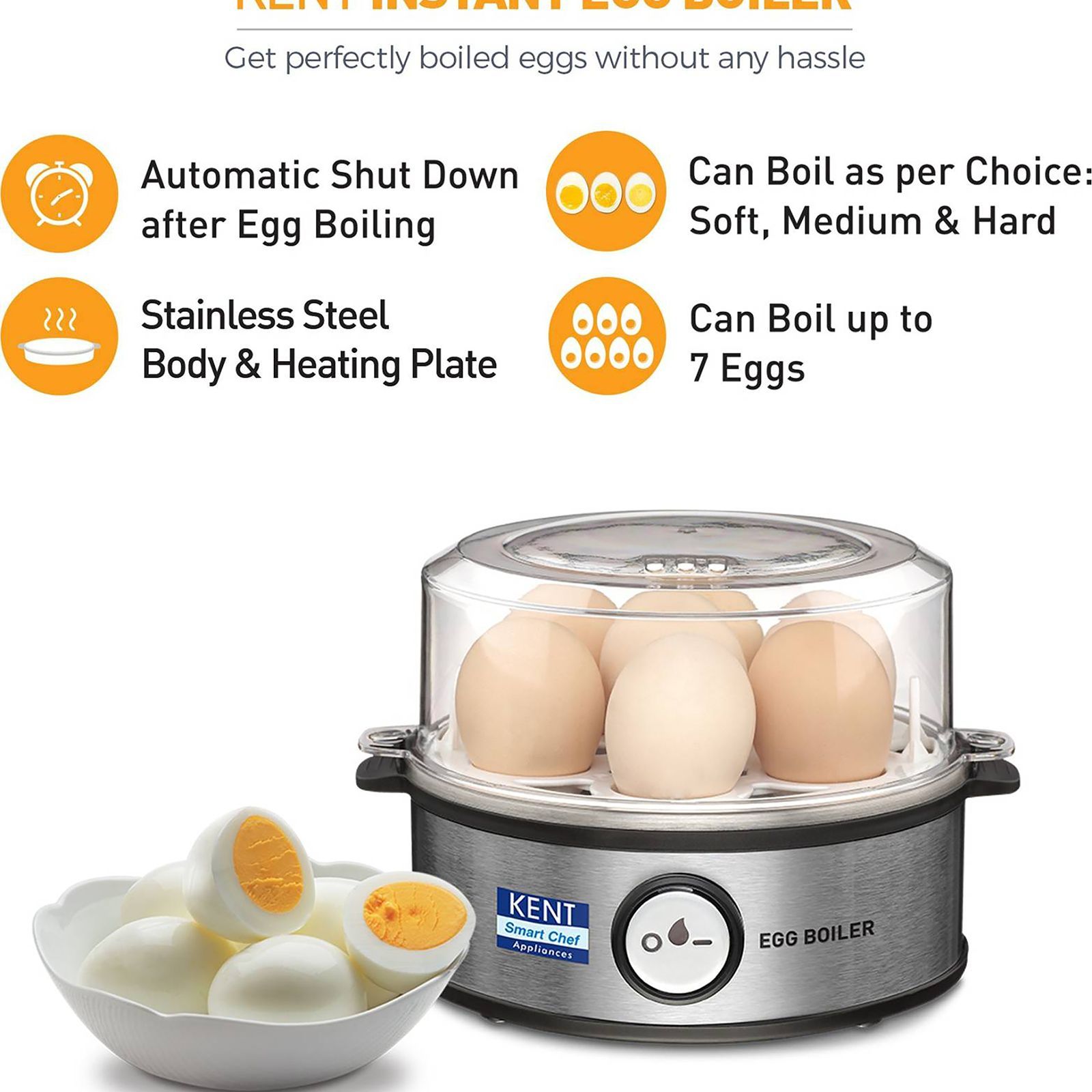 KENT Instant 7 Egg Electric Egg Boiler with Auto Shut Off (Silver)_9