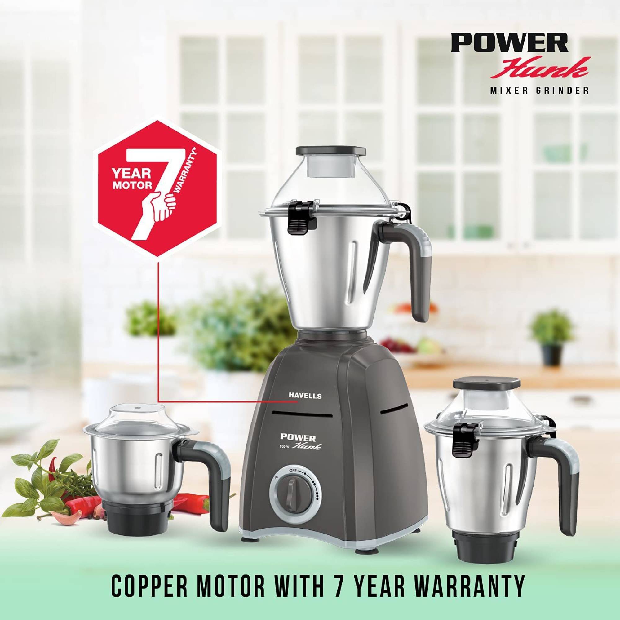 HAVELLS Power Hunk 800 Watt 3 Jars Mixer Grinder (21000 RPM, Hands-free Operation, Grey) HAVELLS Power Hunk 800 Watt 3 Jars Mixer Grinder (21000 RPM, Hands-free Operation, Grey)_8