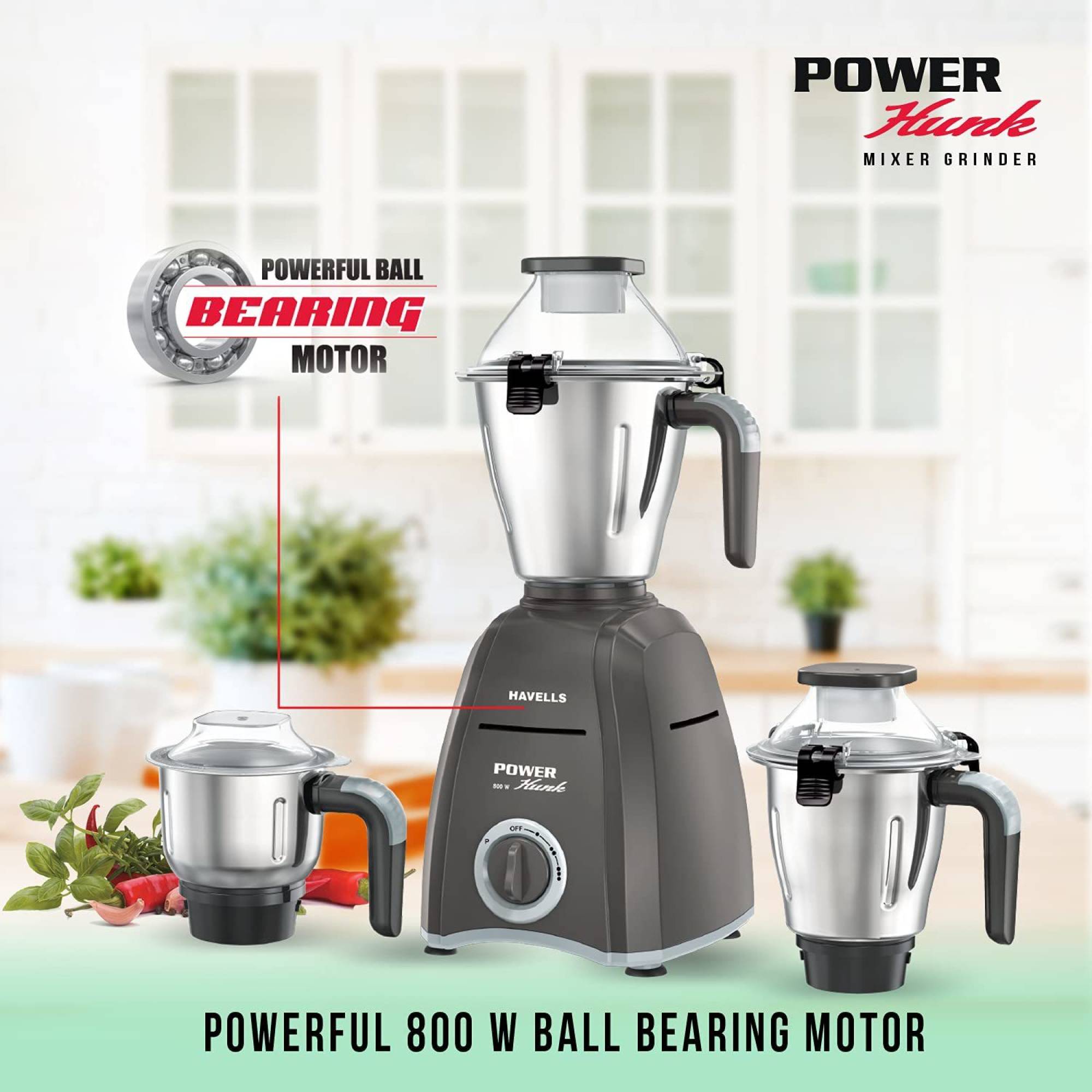 HAVELLS Power Hunk 800 Watt 3 Jars Mixer Grinder (21000 RPM, Hands-free Operation, Grey) HAVELLS Power Hunk 800 Watt 3 Jars Mixer Grinder (21000 RPM, Hands-free Operation, Grey)_9