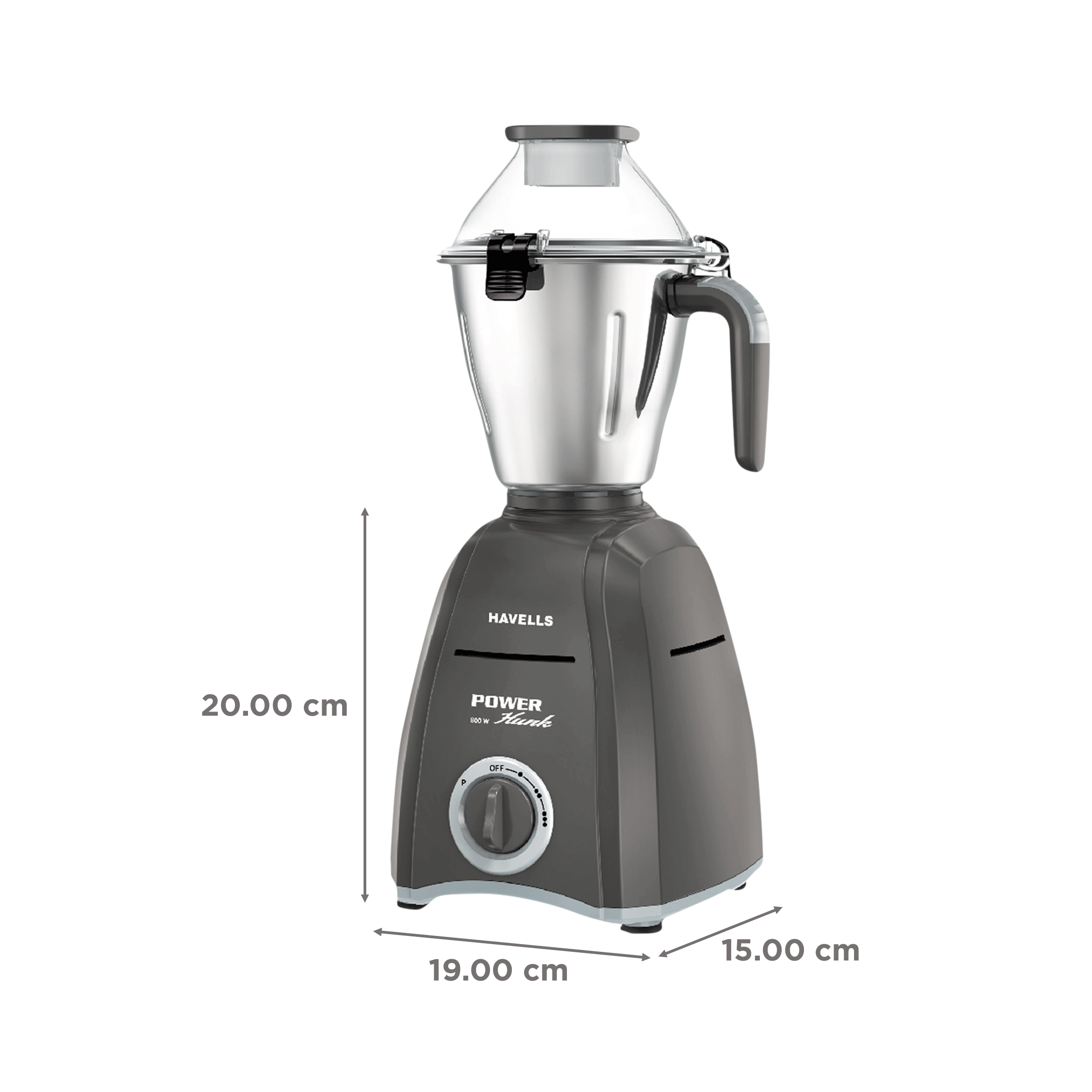 HAVELLS Power Hunk 800 Watt 3 Jars Mixer Grinder (21000 RPM, Hands-free Operation, Grey) HAVELLS Power Hunk 800 Watt 3 Jars Mixer Grinder (21000 RPM, Hands-free Operation, Grey)_3