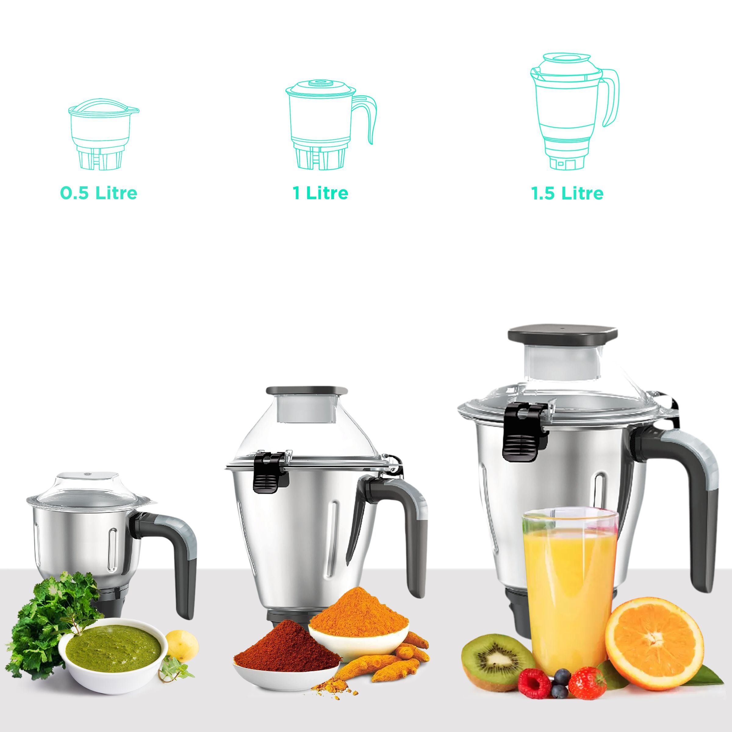 HAVELLS Power Hunk 800 Watt 3 Jars Mixer Grinder (21000 RPM, Hands-free Operation, Grey) HAVELLS Power Hunk 800 Watt 3 Jars Mixer Grinder (21000 RPM, Hands-free Operation, Grey)_4