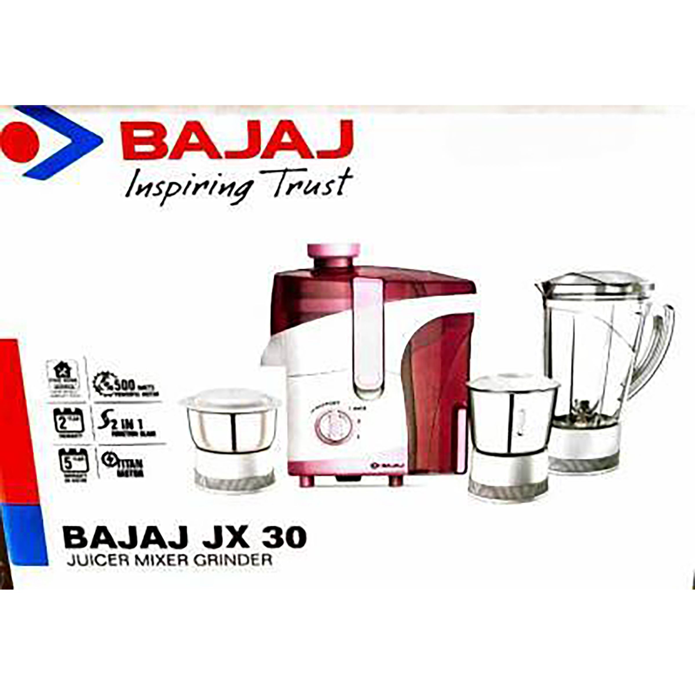 BAJAJ JX 30 500 Watt 3 Jars Juicer Mixer Grinder (18000 RPM, ISI Approved, White/Pink)_5