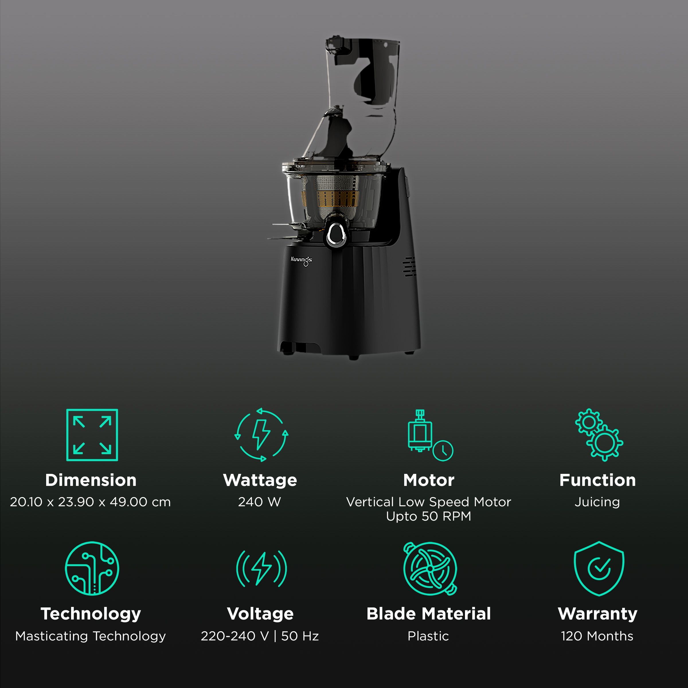 Kuvings EVO810 240 Watt 1 Jar Cold Press Slow Juicer (50 RPM, 3-in-1 Multi Function, Black) Kuvings EVO810 240 Watt 1 Jar Cold Press Slow Juicer (50 RPM, 3-in-1 Multi Function, Black)_2