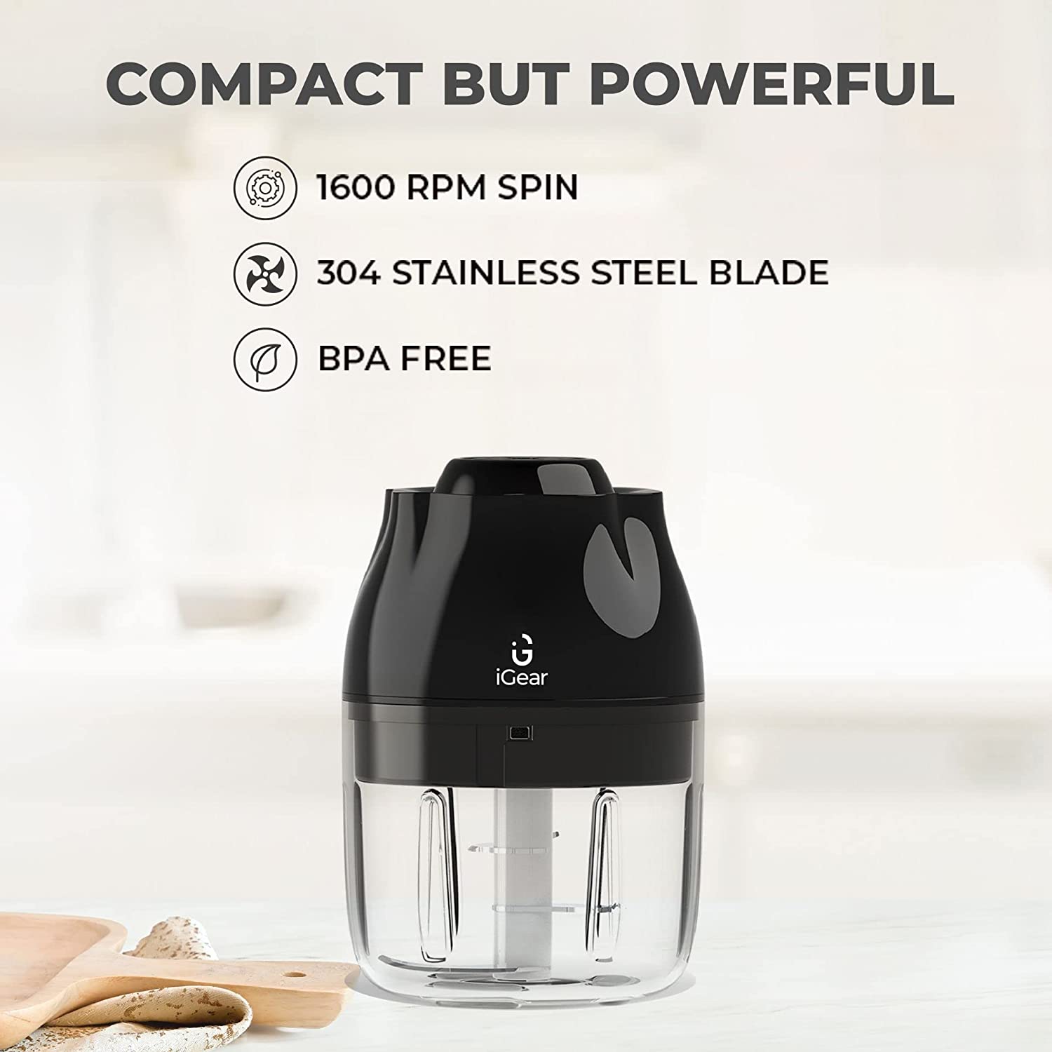 iGear Chop Mix 20 Watt Vegetable & Fruit Chopper with 3 Blades (Black)_10