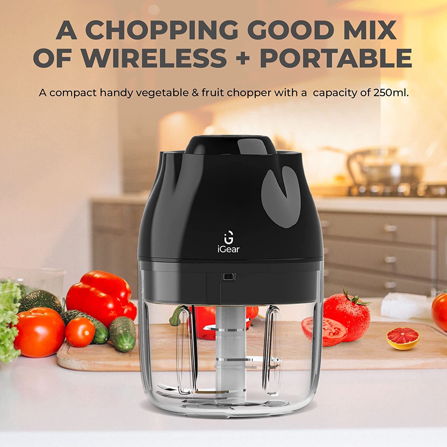 iGear Chop Mix 20 Watt Vegetable & Fruit Chopper with 3 Blades (Black)_6
