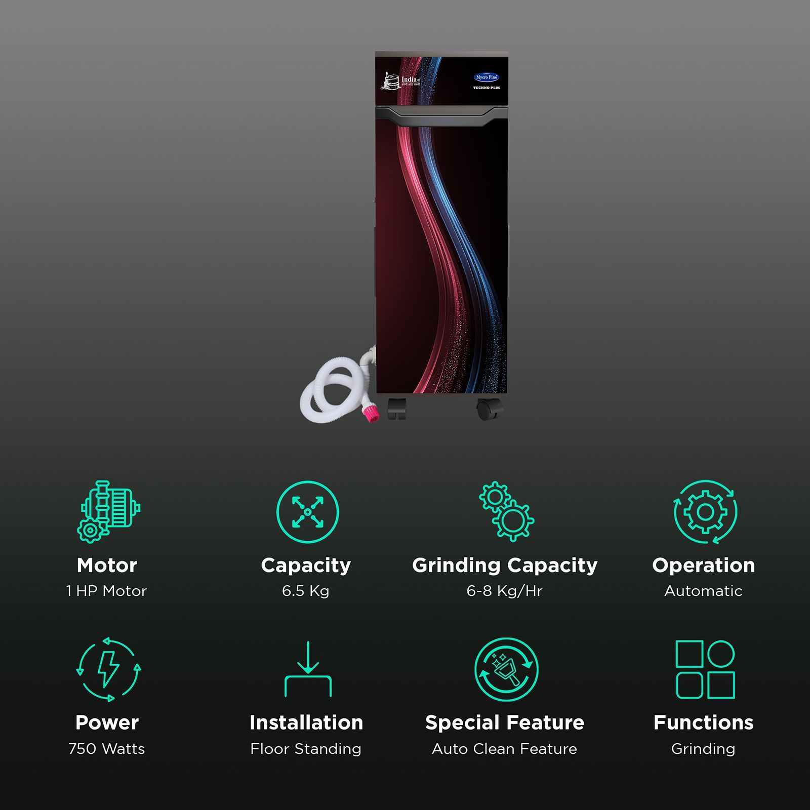 Mycro fine Techno Plus VAC 750 Watts 6.5 Kg Flour Mill Machine (Smart I-sensor Technology, LMFA0389, Blue Strip)_2