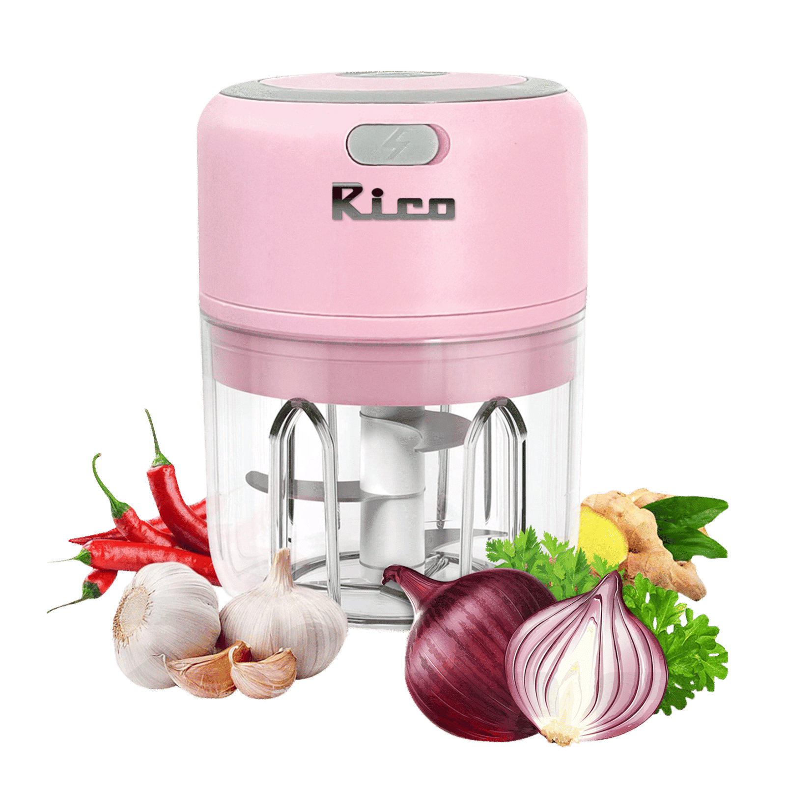 Rico 30 Watt Vegetable & Fruit Chopper with 3 Blades (Pink) Rico 30 Watt Vegetable & Fruit Chopper with 3 Blades (Pink)_1