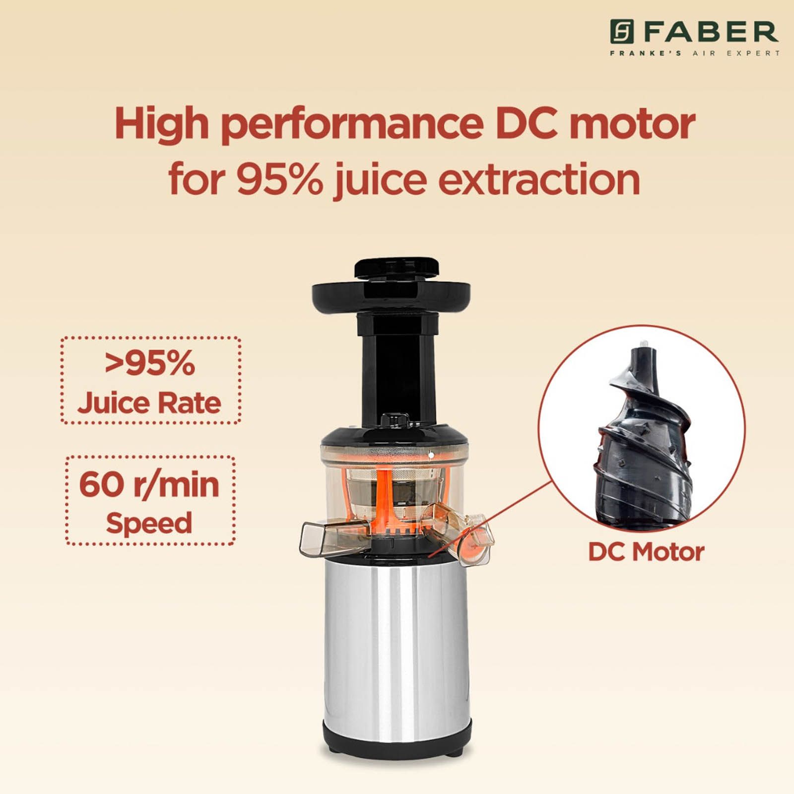 FABER FSJ 150 R 150 Watt Slow Juicer (60 RPM, Safety Protection System, Black)_14