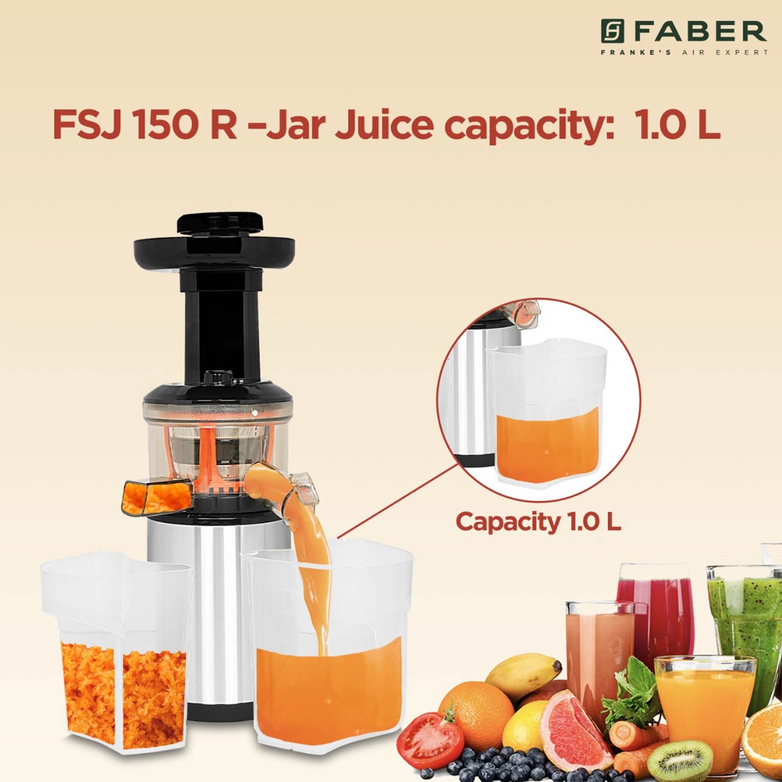 FABER FSJ 150 R 150 Watt Slow Juicer (60 RPM, Safety Protection System, Black)_16
