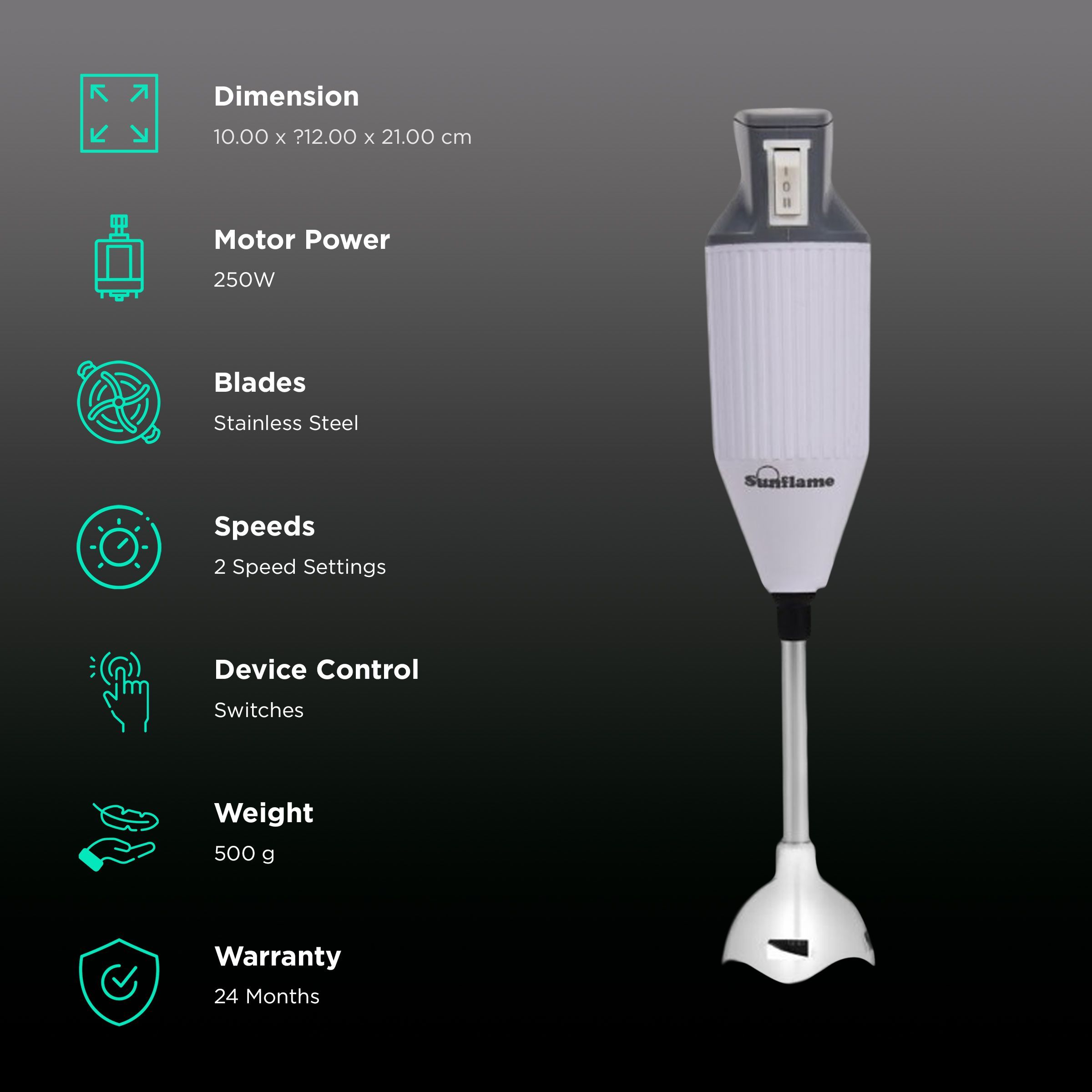 Sunflame SF-647 250 Watt 2 Speed Hand Blender with 3 Attachments (Sturdy Design with Handy Grip, White)_2