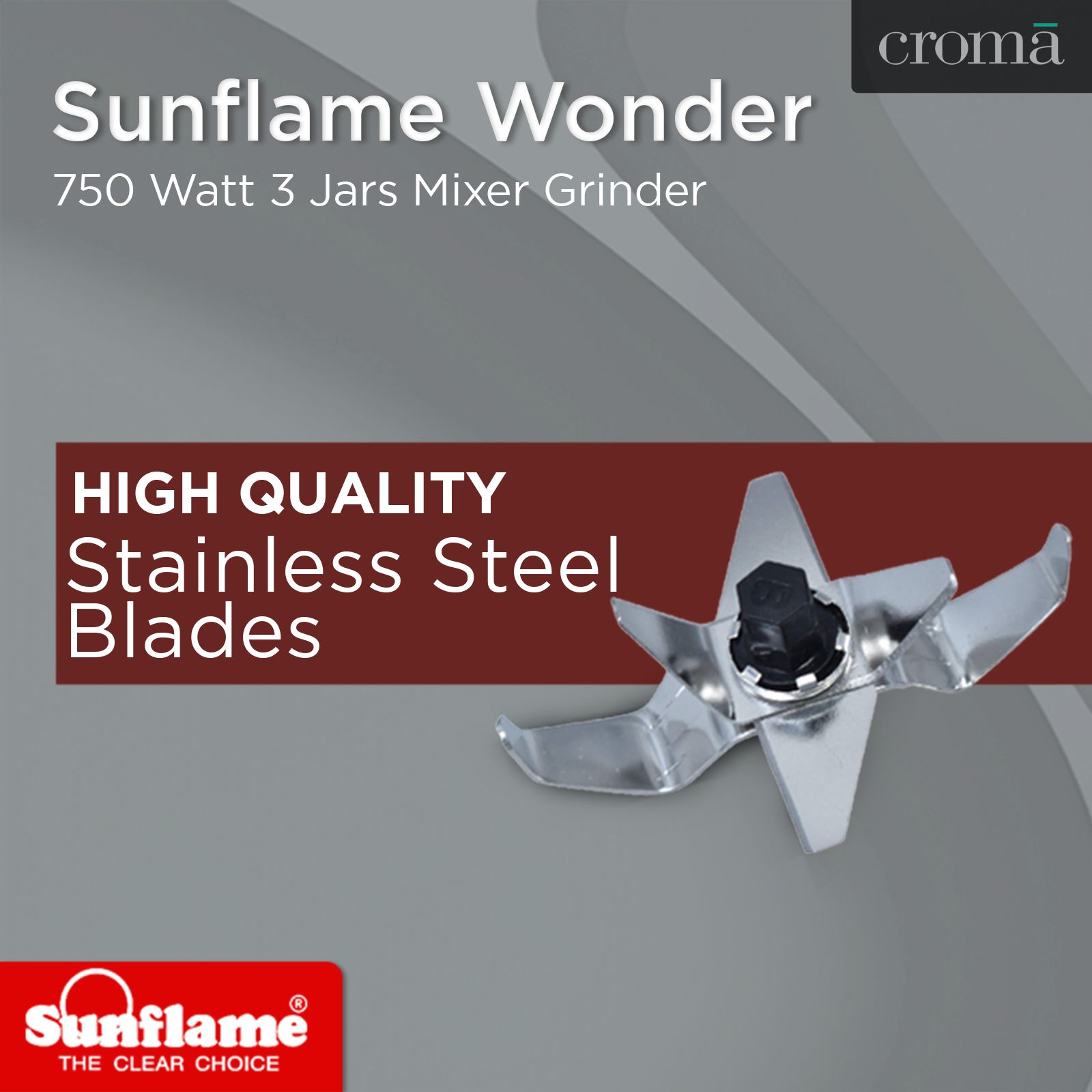 Sunflame Wonder 750 Watt 3 Jars Mixer Grinder (Overload Protection, White)_7