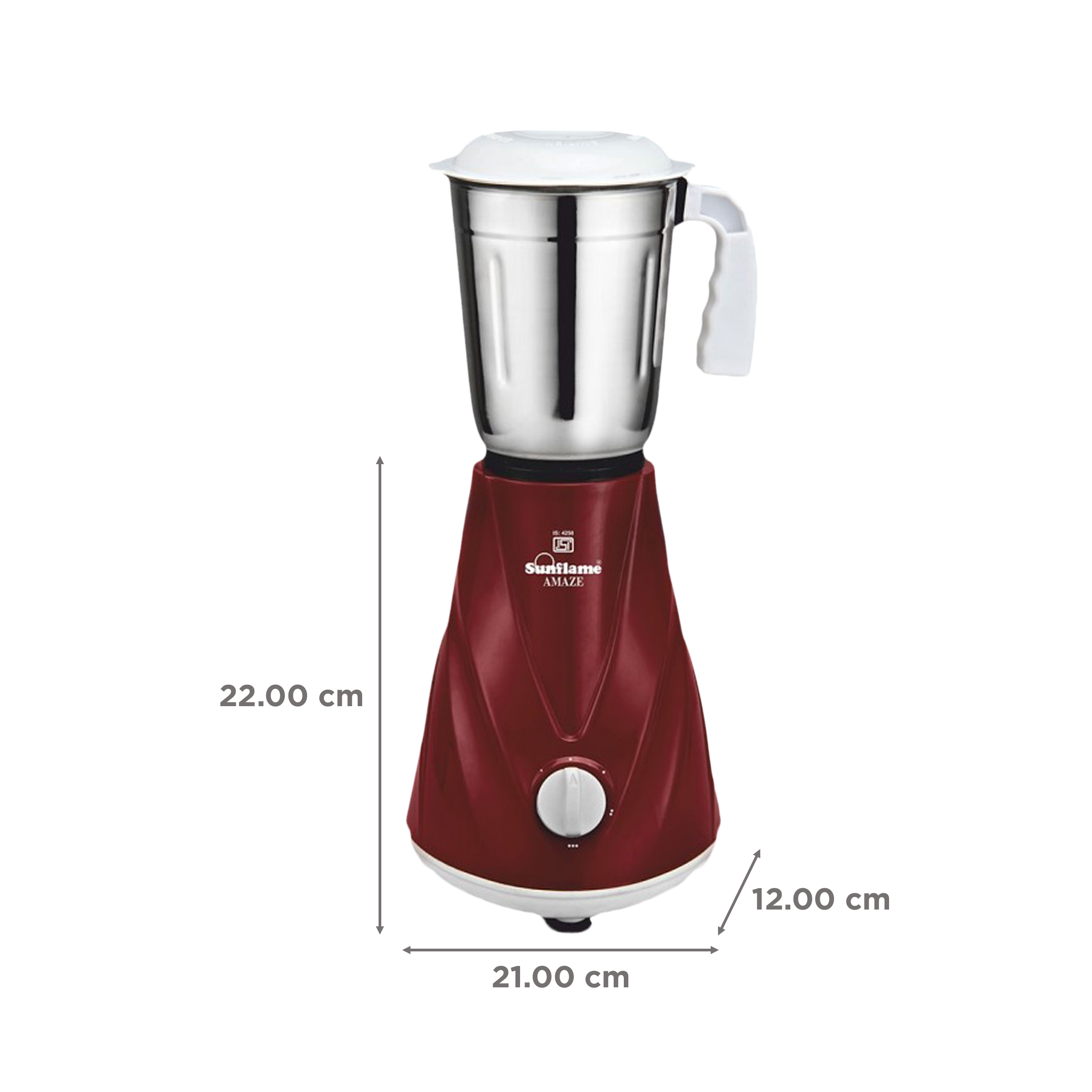 Sunflame AMAZE DX 500 Watt 3 Jars Mixer Grinder (3 Speed Control with Incher, Maroon)_3