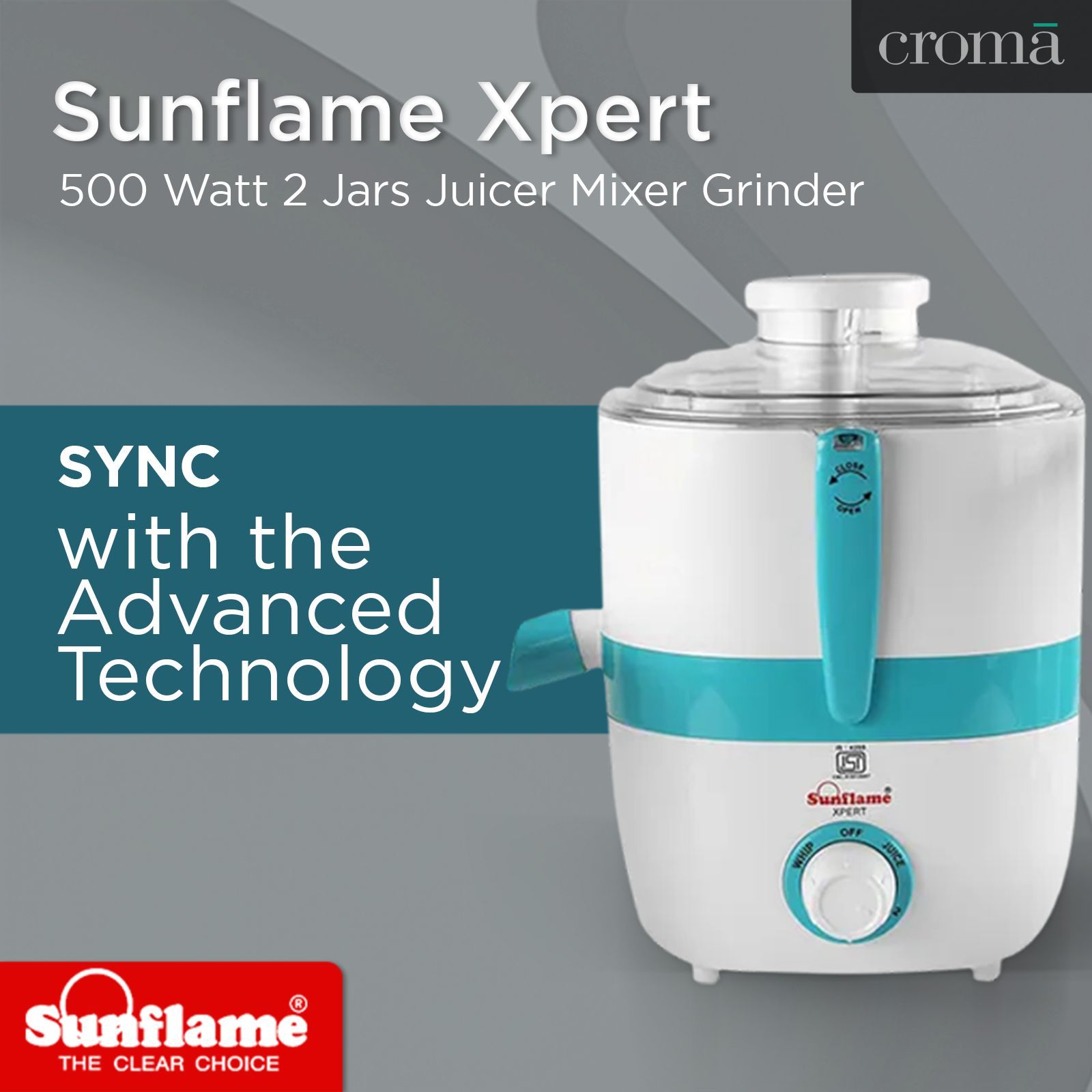 Sunflame XPERT 500 Watt 2 Jars Juicer Mixer Grinder (3 Speed Control with Incher, White)_8