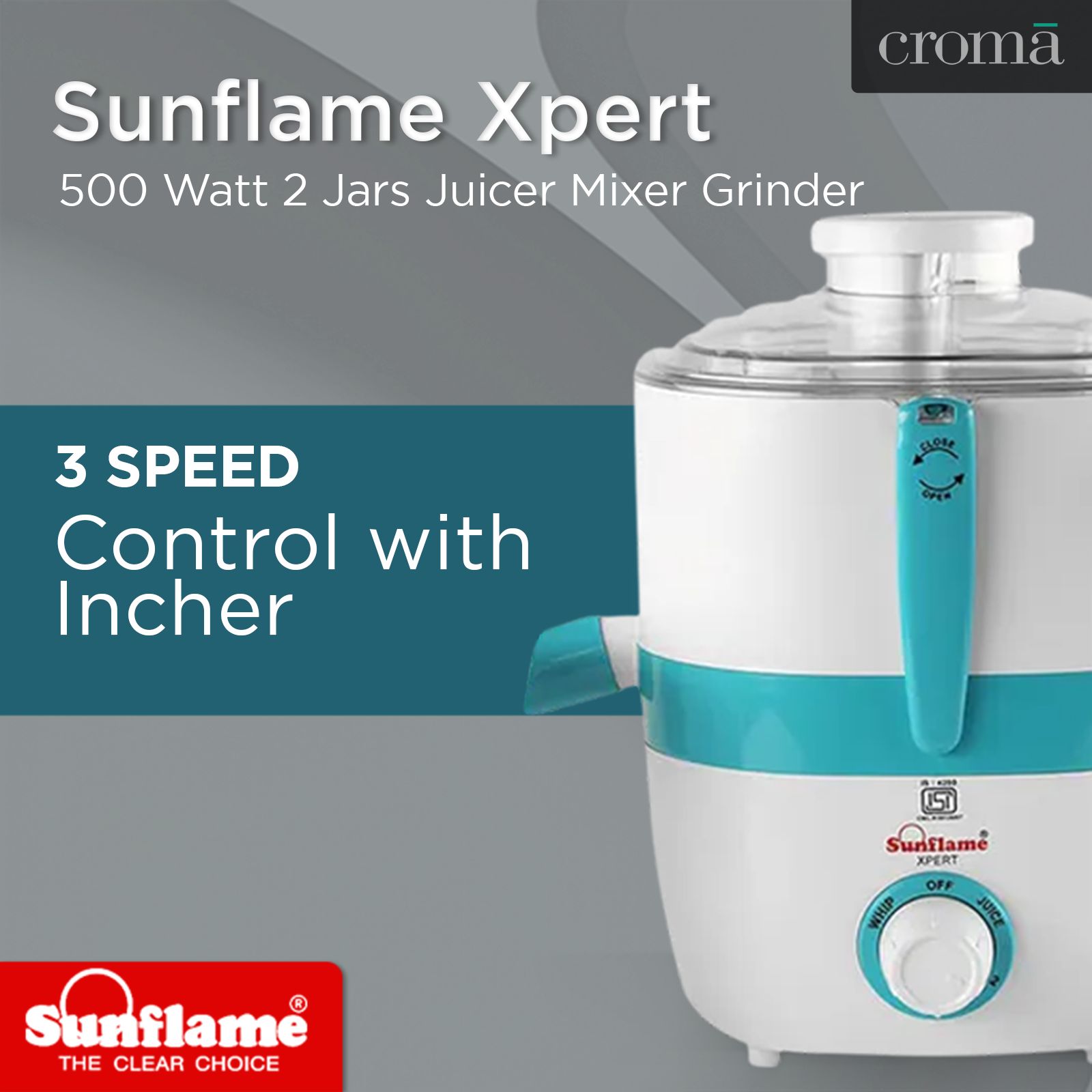 Sunflame XPERT 500 Watt 2 Jars Juicer Mixer Grinder (3 Speed Control with Incher, White)_9