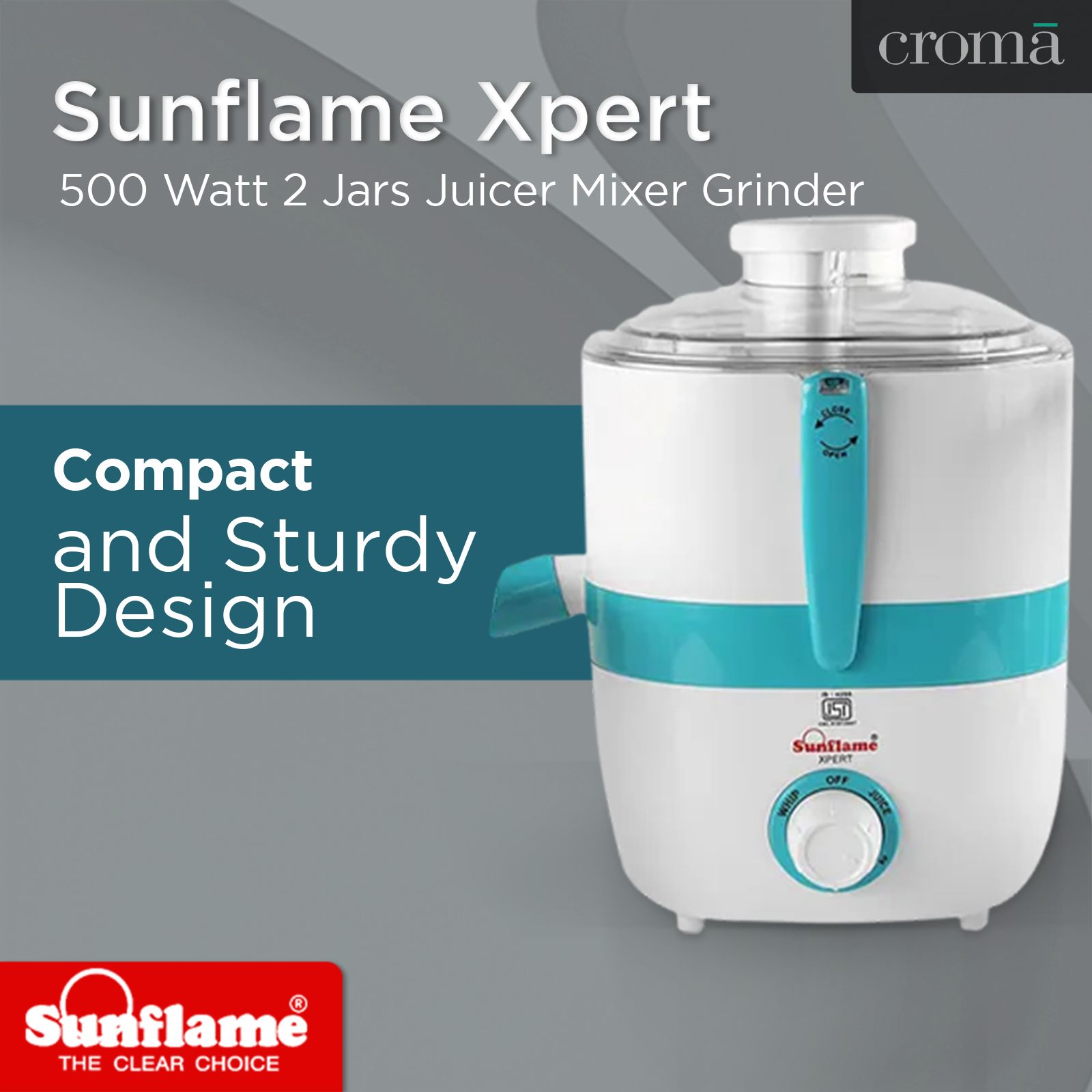 Sunflame XPERT 500 Watt 2 Jars Juicer Mixer Grinder (3 Speed Control with Incher, White)_11