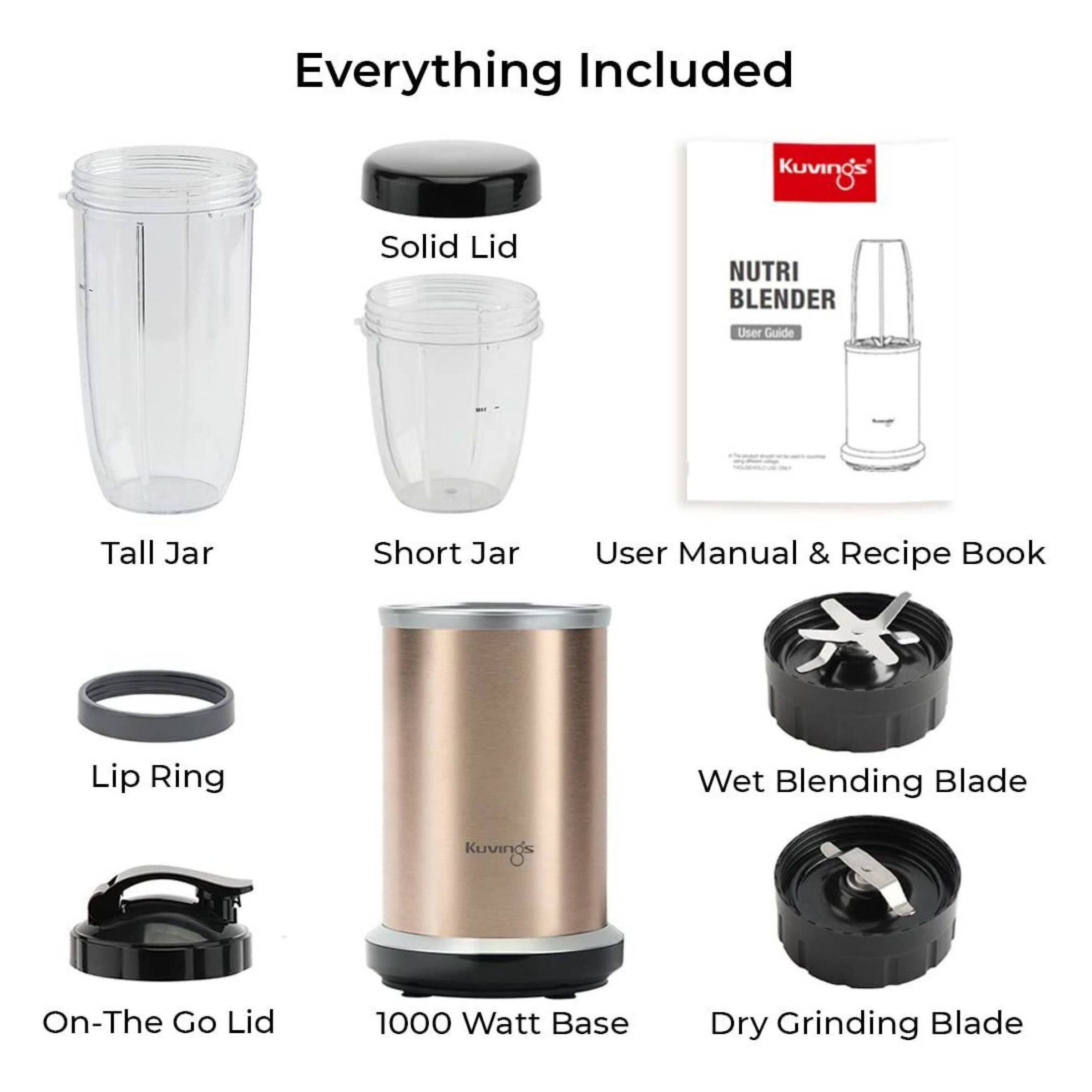 Kuvings Nutri Pro 1000 Watt 2 Jars Blender (22000 RPM, Durable & Super Quiet Motor, Champagne Gold)_4