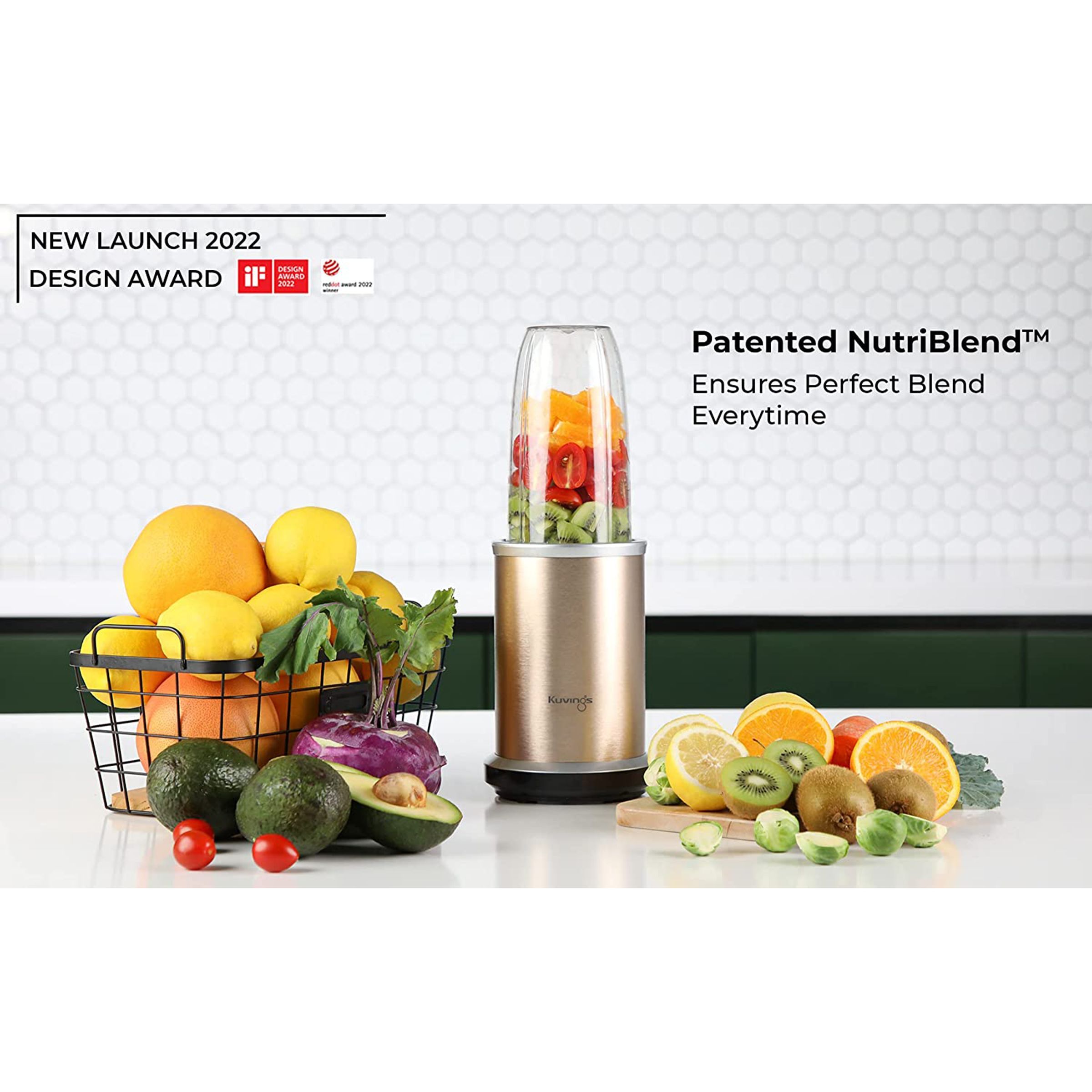 Kuvings Nutri Pro 1000 Watt 2 Jars Blender (22000 RPM, Durable & Super Quiet Motor, Champagne Gold)_9