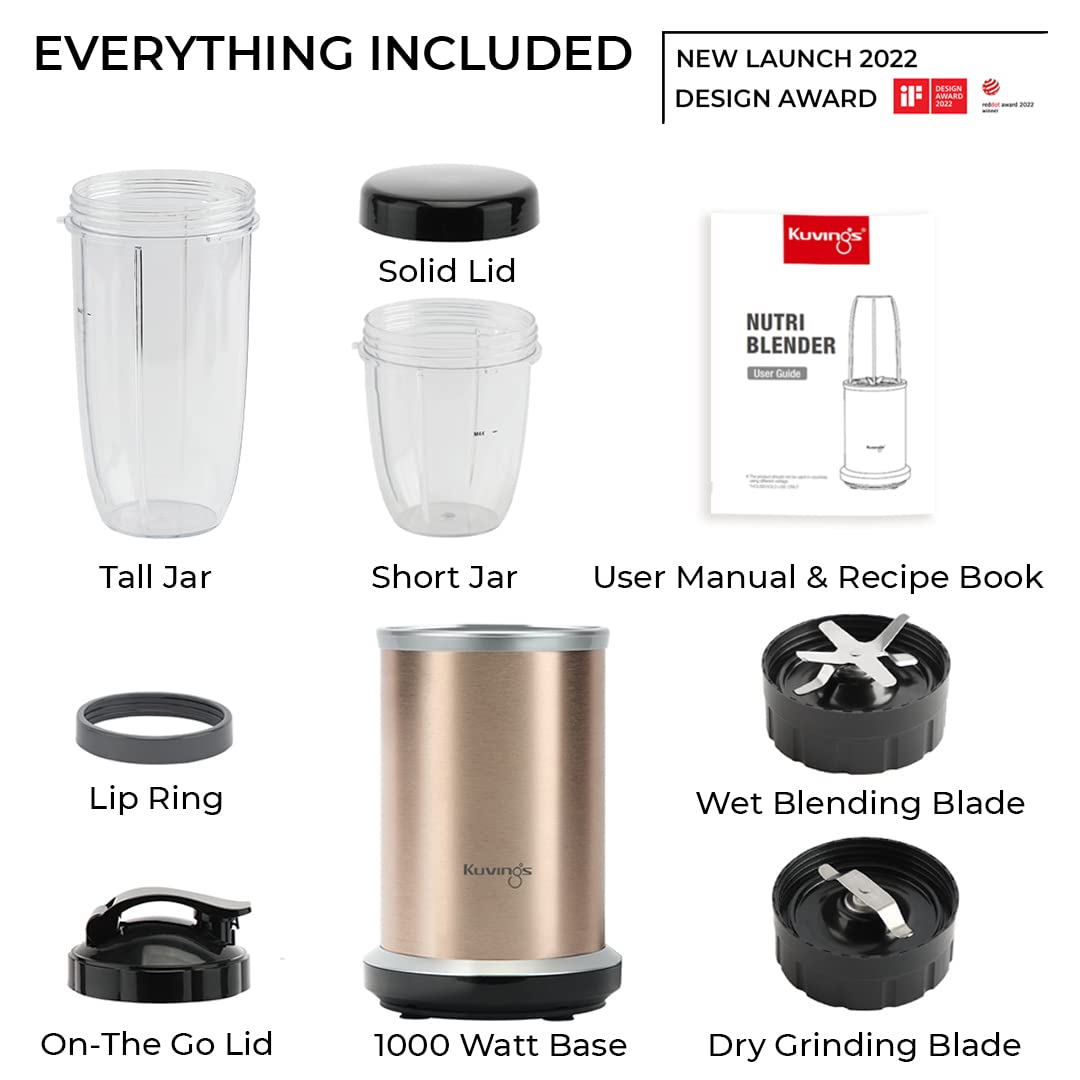 Kuvings Nutri Pro 1000 Watt 2 Jars Blender (22000 RPM, Durable & Super Quiet Motor, Champagne Gold)_10