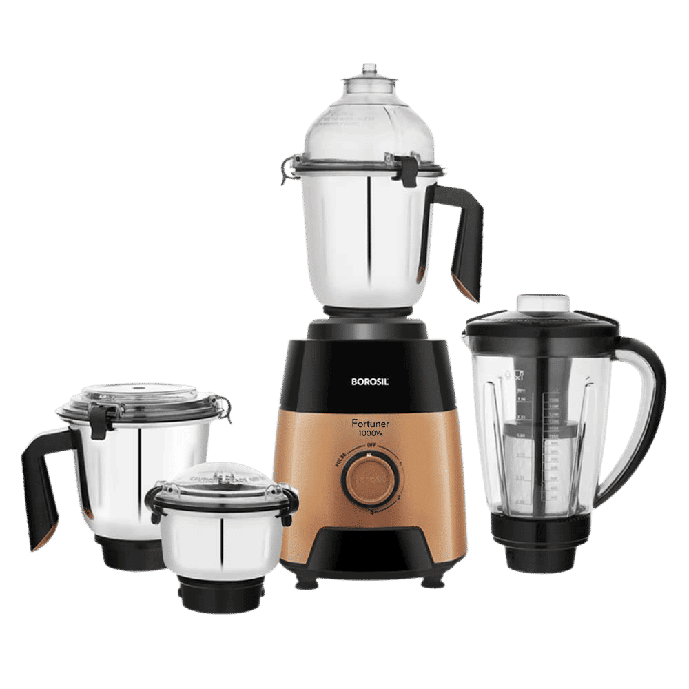 BOROSIL Fortuner 1000 Watt 4 Jars Mixer Grinder (22000 RPM, Overload Protector, Brown & Black)_1