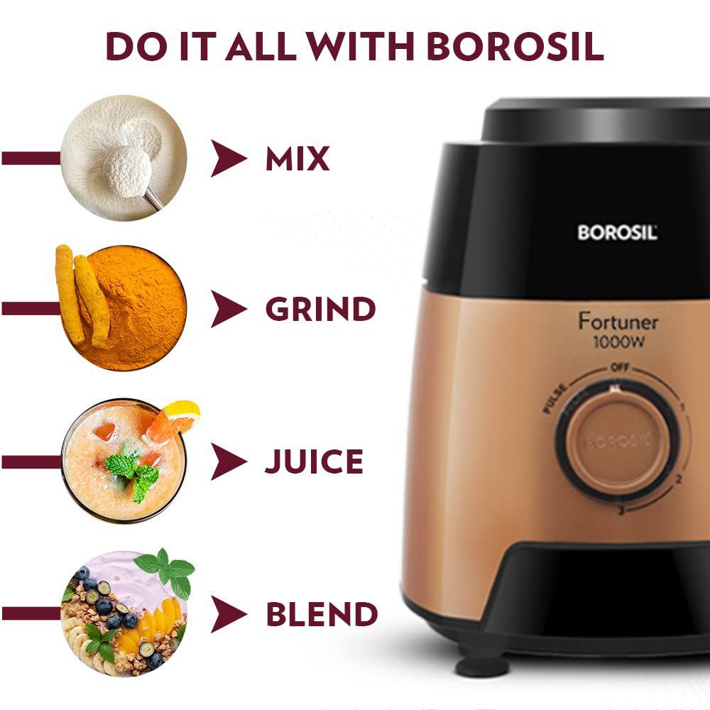 BOROSIL Fortuner 1000 Watt 4 Jars Mixer Grinder (22000 RPM, Overload Protector, Brown & Black)_5
