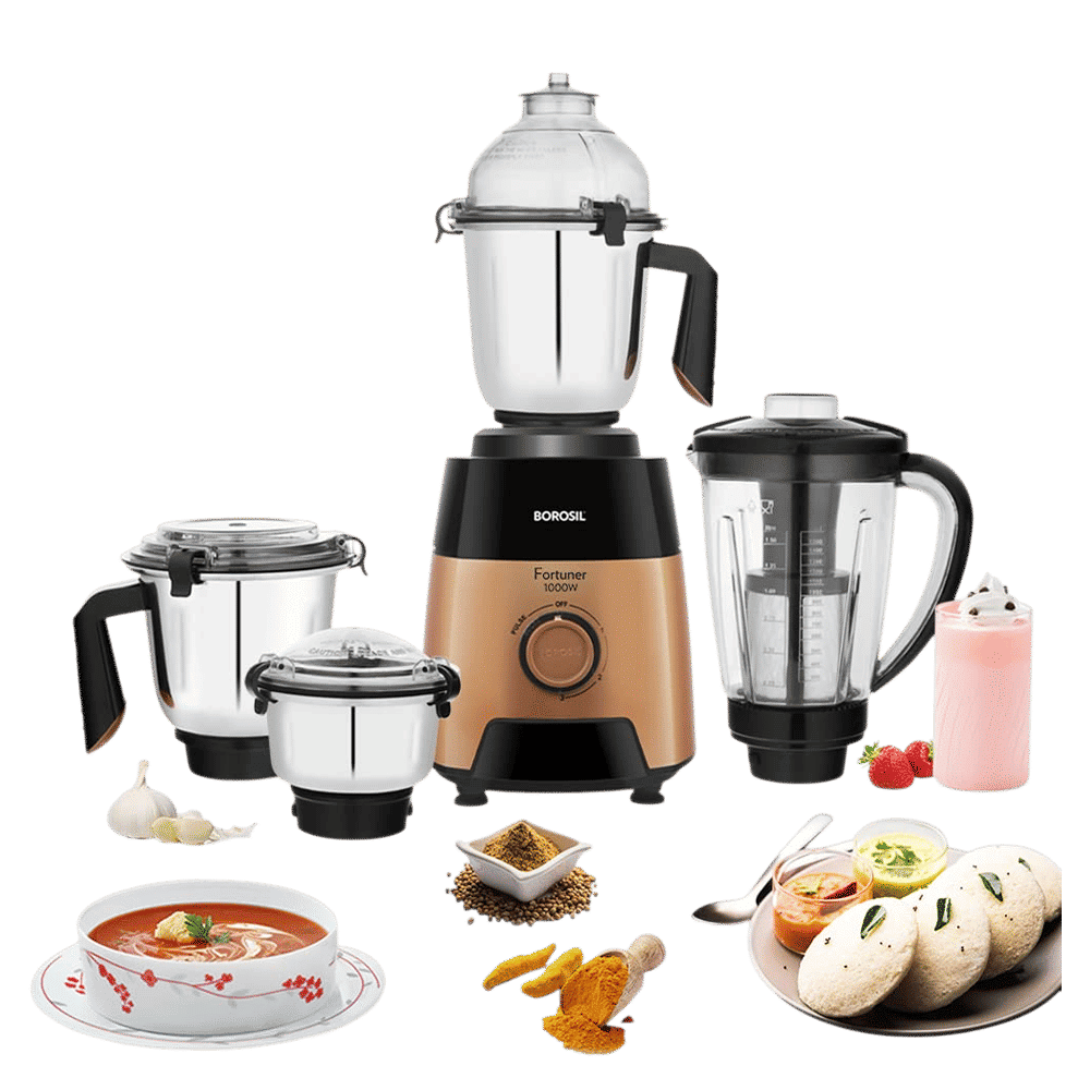 BOROSIL Fortuner 1000 Watt 4 Jars Mixer Grinder (22000 RPM, Overload Protector, Brown & Black)_2