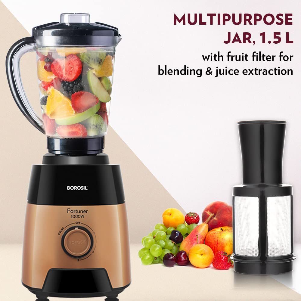 BOROSIL Fortuner 1000 Watt 4 Jars Mixer Grinder (22000 RPM, Overload Protector, Brown & Black)_3