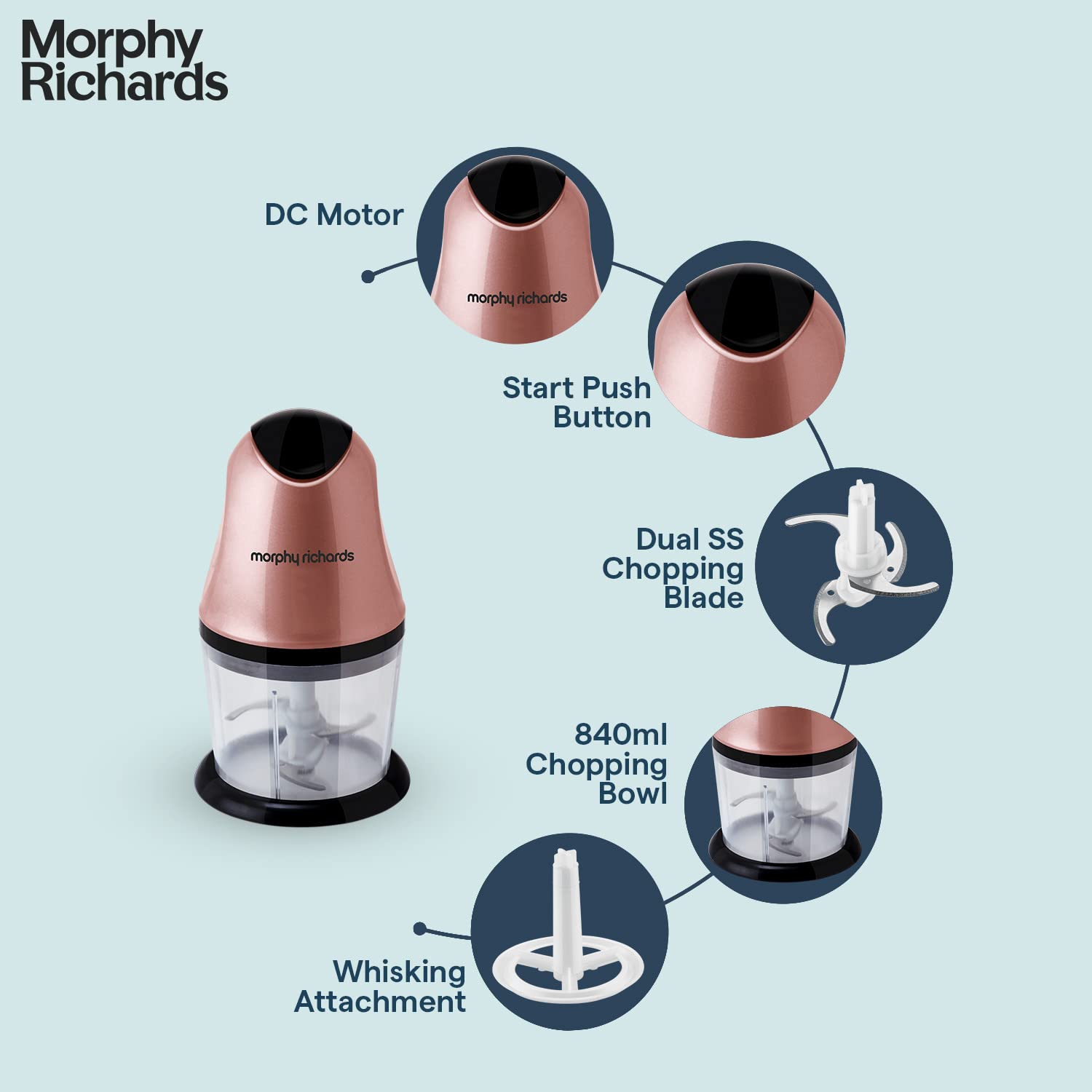 morphy richards Mini 300 Watt Chopper with 4 Blades (Rose Gold) morphy richards Mini 300 Watt Chopper with 4 Blades (Rose Gold)_11