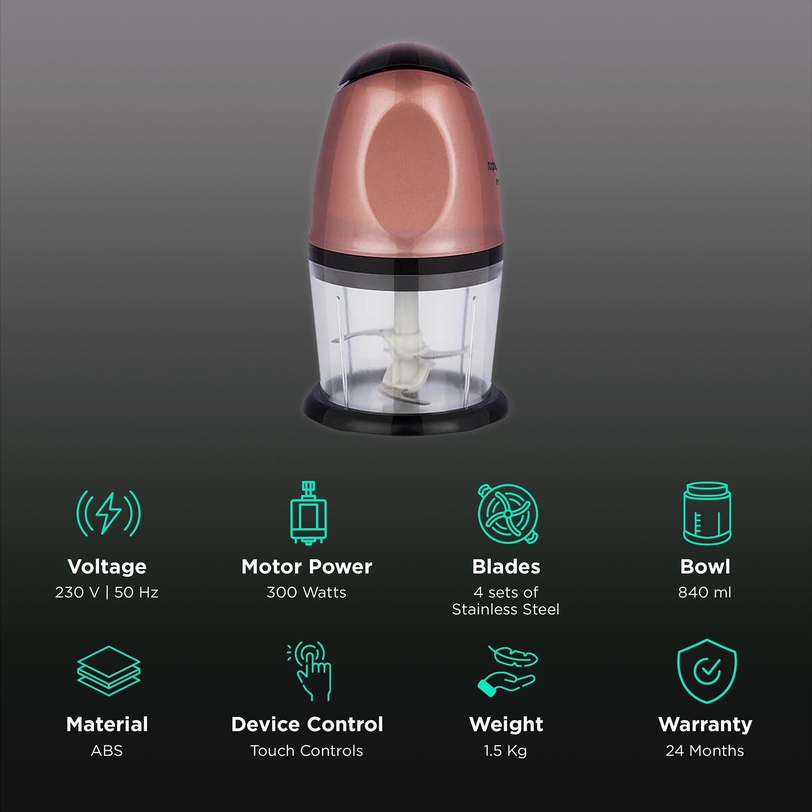 morphy richards Mini 300 Watt Chopper with 4 Blades (Rose Gold) morphy richards Mini 300 Watt Chopper with 4 Blades (Rose Gold)_2