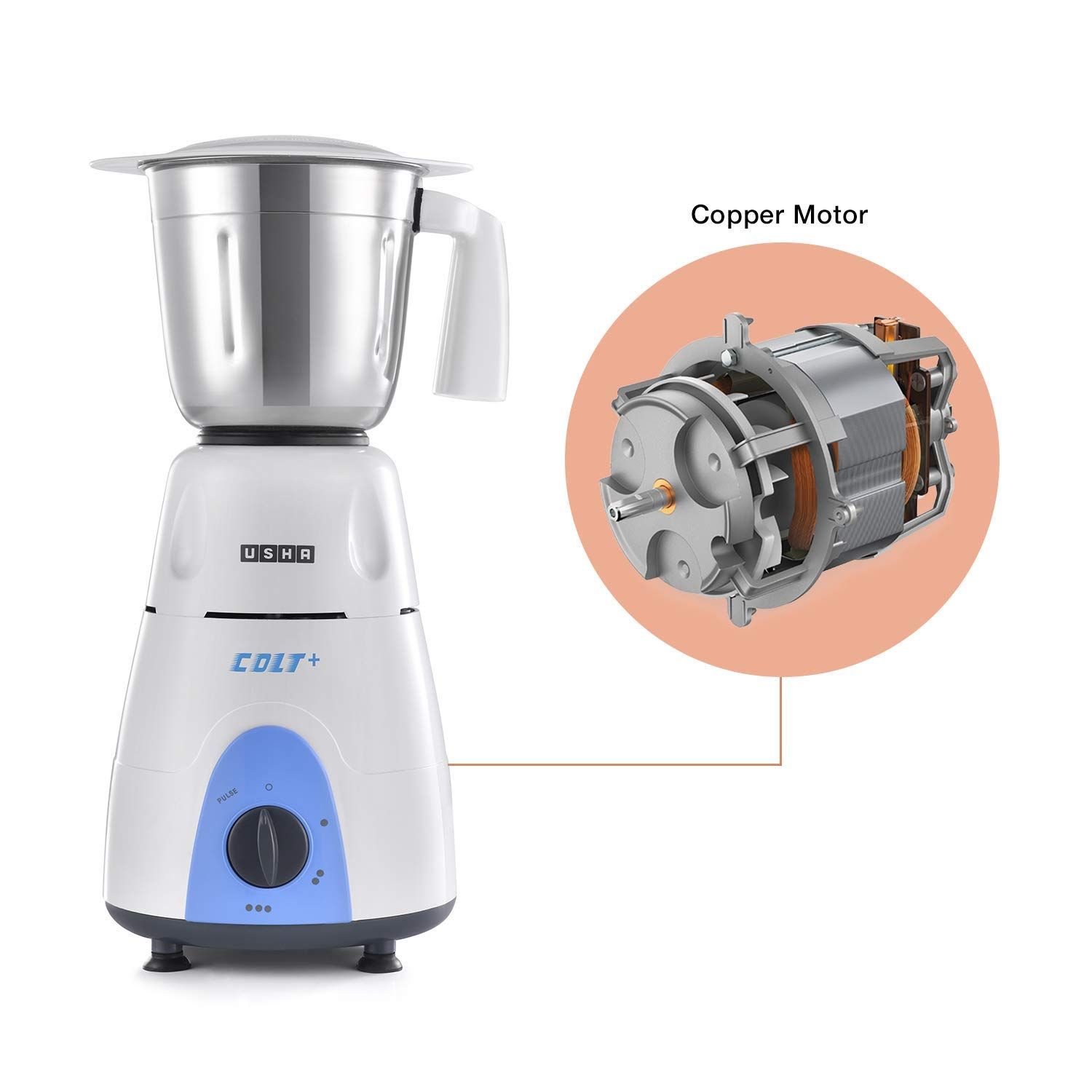 USHA Colt Plus 750 Watt 3 Jars Mixer Grinder (20000 RPM, Overload Protection, Green/White)_10