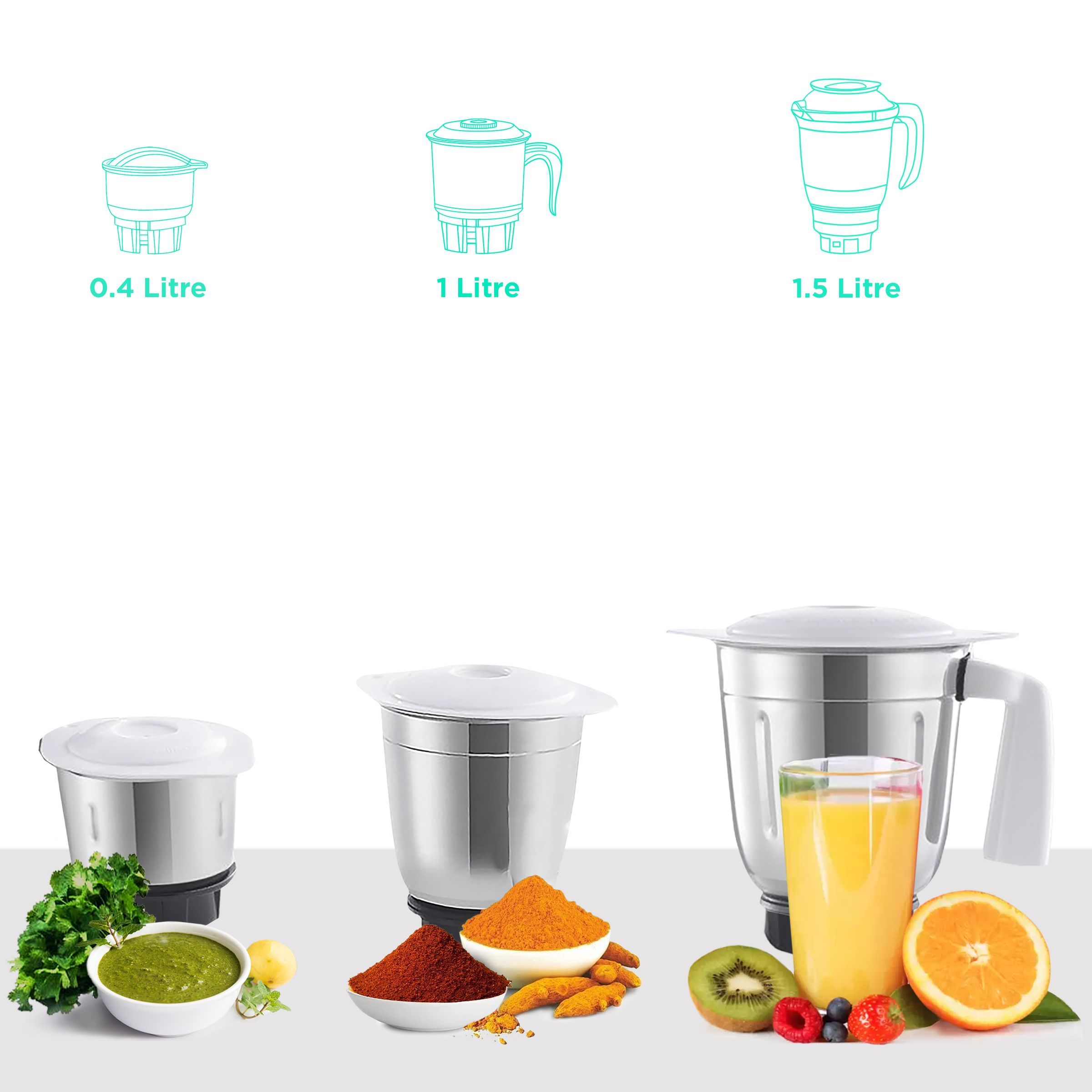 USHA Colt Plus 750 Watt 3 Jars Mixer Grinder (20000 RPM, Overload Protection, Green/White)_4