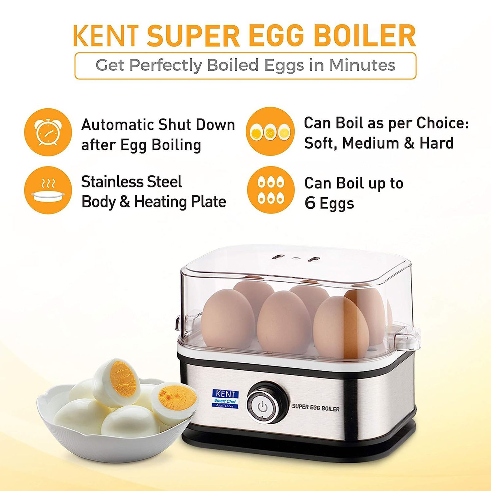 KENT Super 6 Egg Electric Egg Boiler with Auto Shut Off (Silver)_7